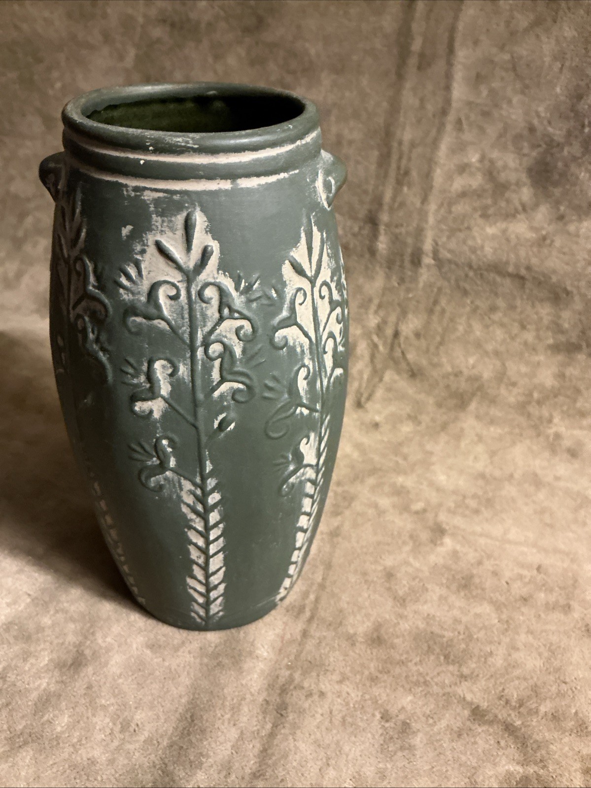 Rare 1962 Napco Acropolis hand painted matte green floral vase art pottery