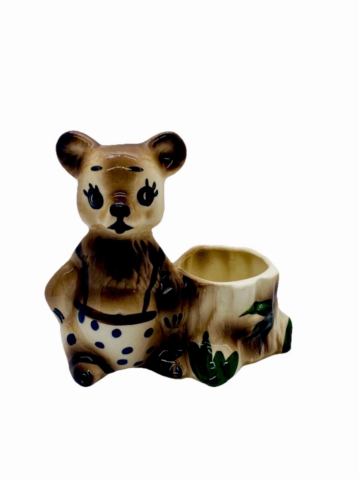 American Bisque Teddy Bear Planter, Hand Painted Vintage