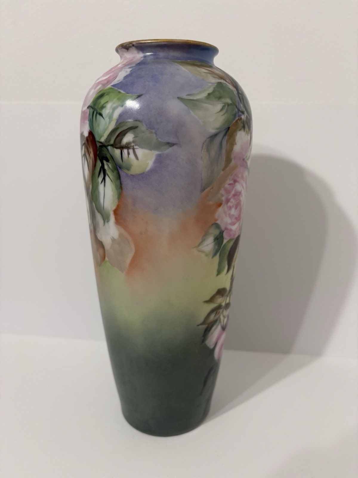 Antique French or German Hand Painted Floral Bouquet Rose Flowers Porcelain Vase