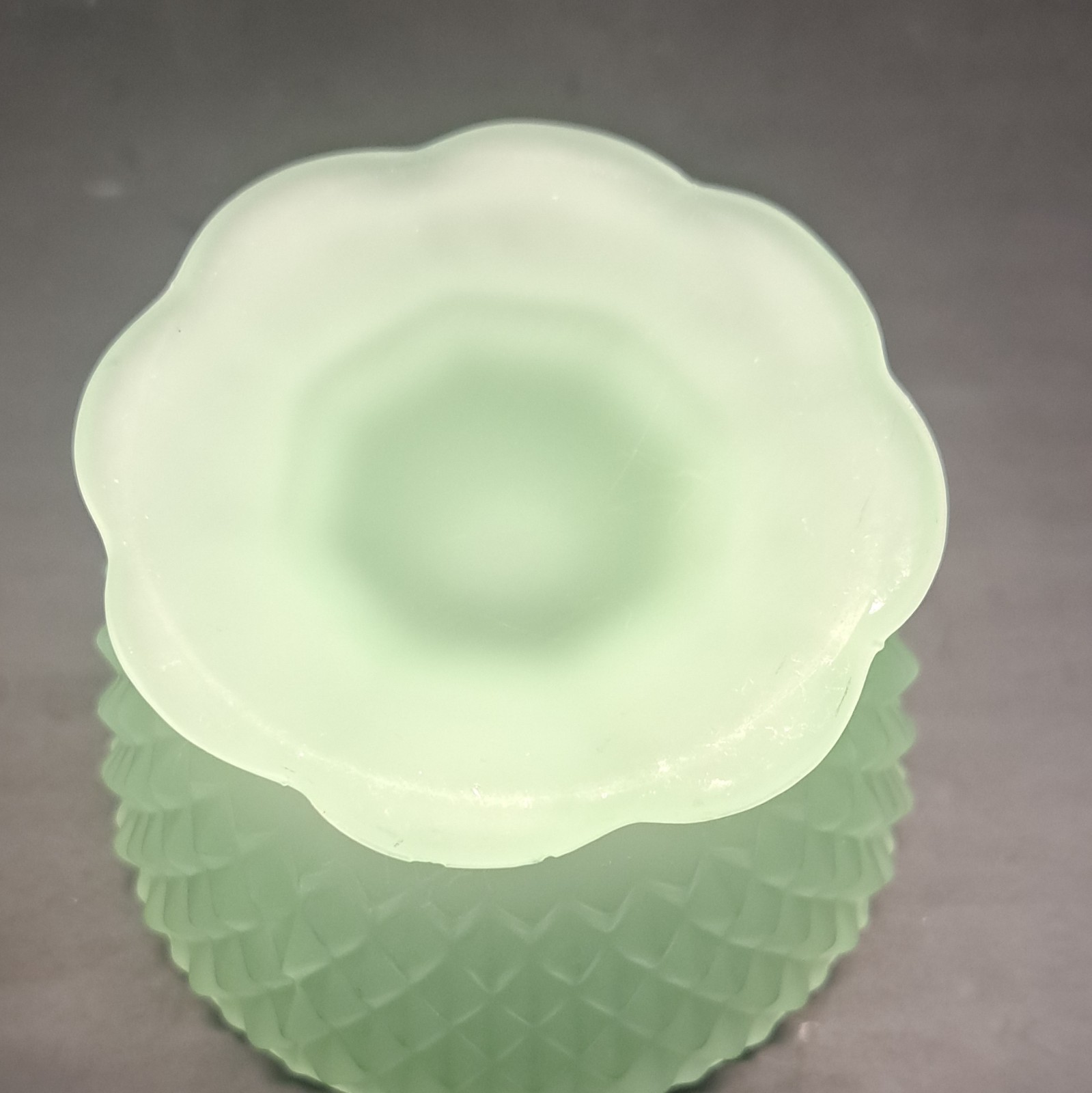 Fairy Lamp -Vintage Indiana Glass Frosted Green Diamond Point Patten
