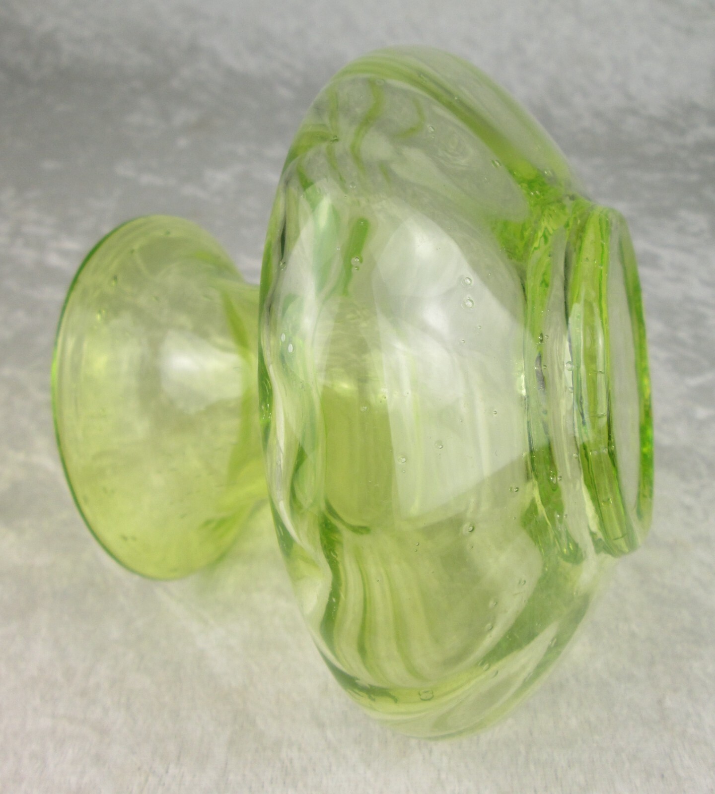 Biot Bubble Glass Vase Bright Yellow Green Hand Blown 4-1/2 inches Tall 5-1/2D