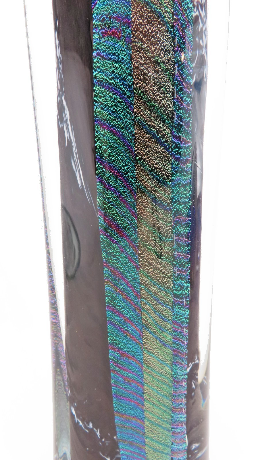 Scott Hartley Art Glass Sculpture Dichroic Peacock Feather Artist Signed 14.5″H