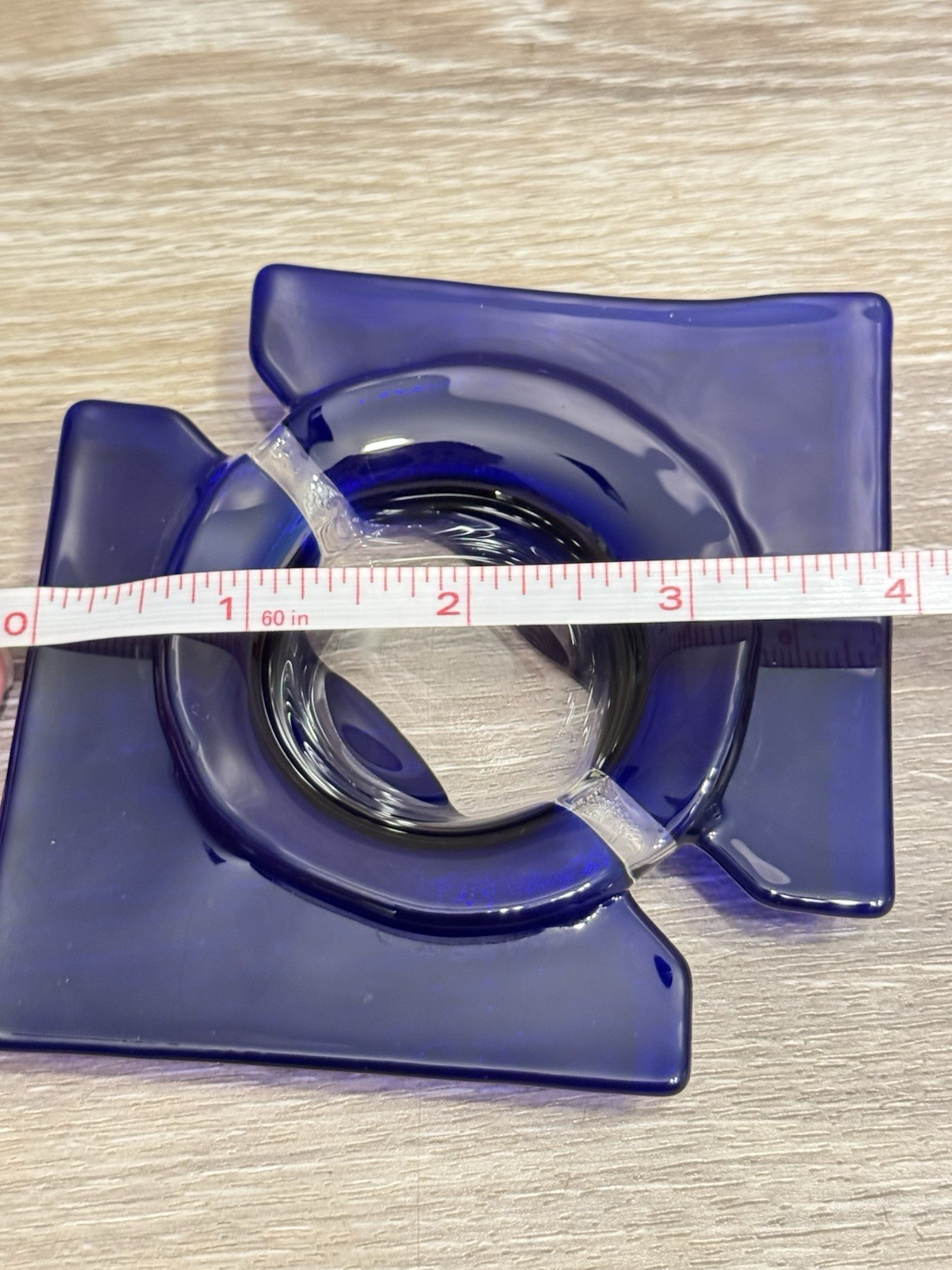 Cobalt Blue And Clear Fused glass MCM Art deco Ashtray Trinket Ring dish 4”