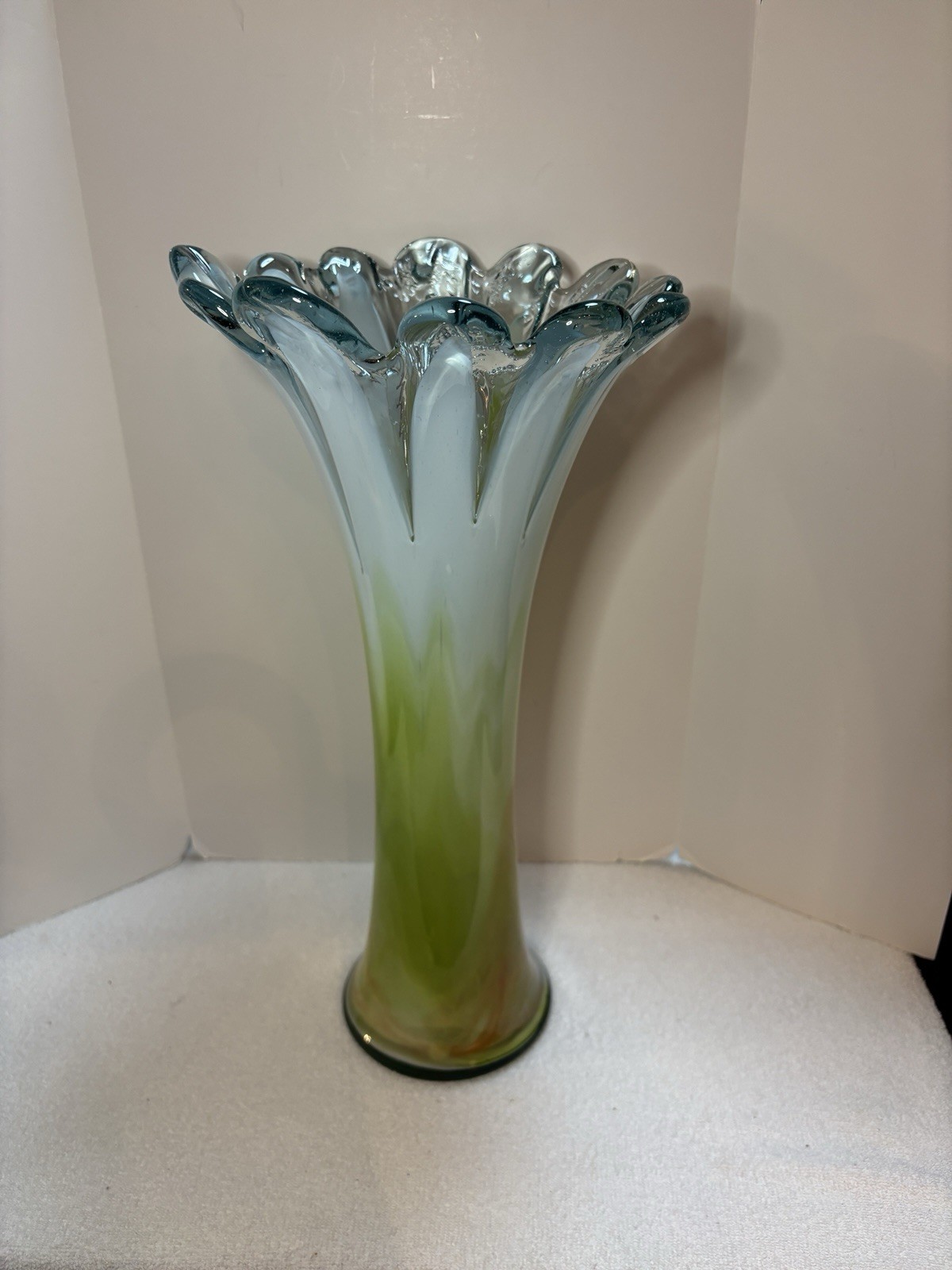 Large 17” Vintage Murano Glass Petal Vase Stretch Slag Swung Vase