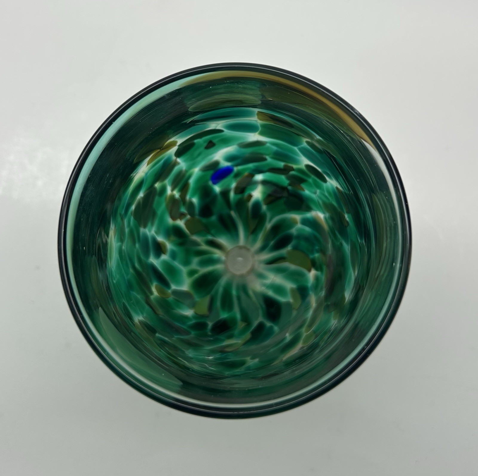 Hand Blown Art Glass Goblet Vase Emerald Forest Green Clear Footed 6″ Tall Heavy