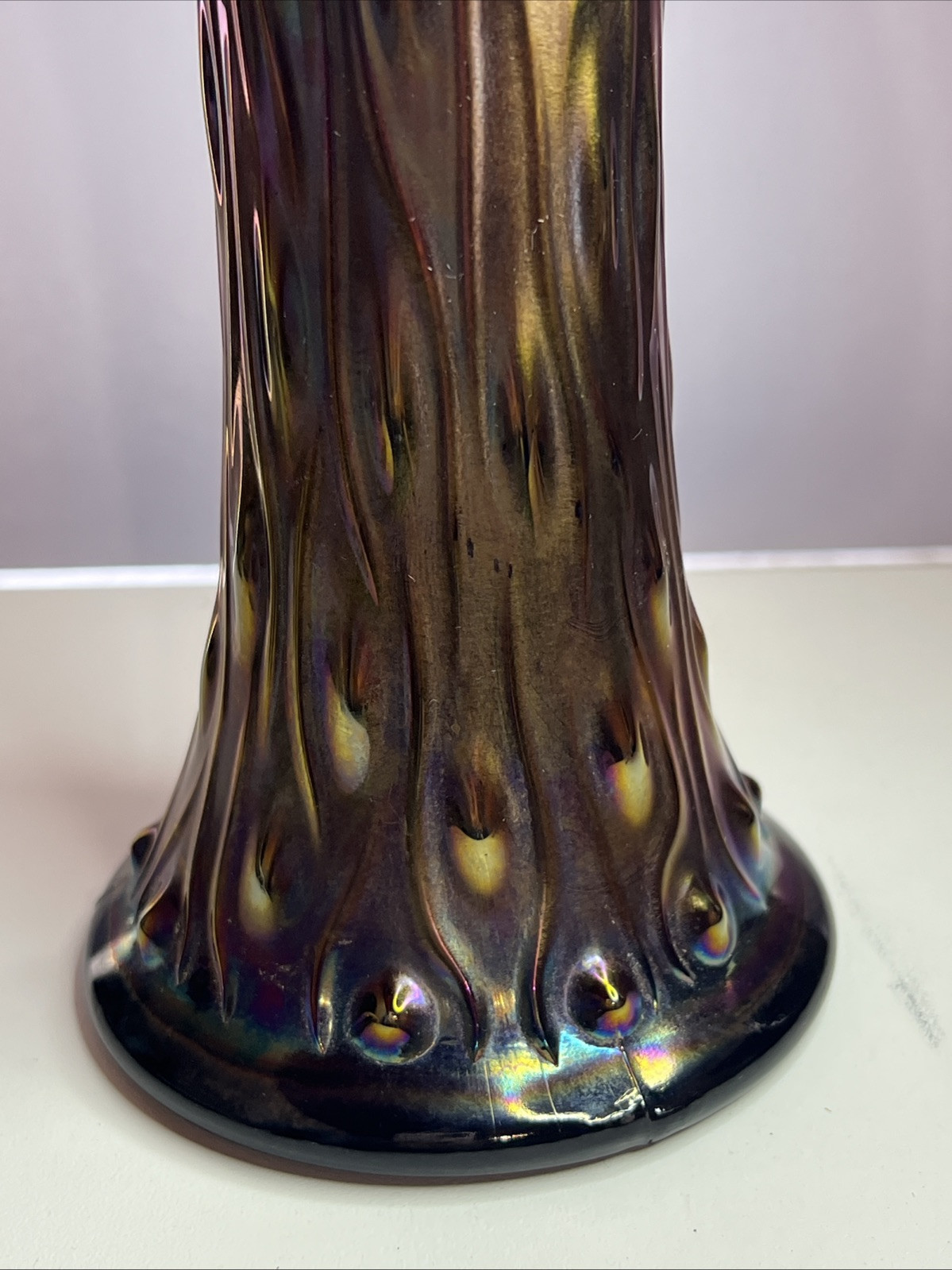 Beautiful Northwood Cobalt Amethyst Tree Trunk Iridescent Carnival Glass Vase