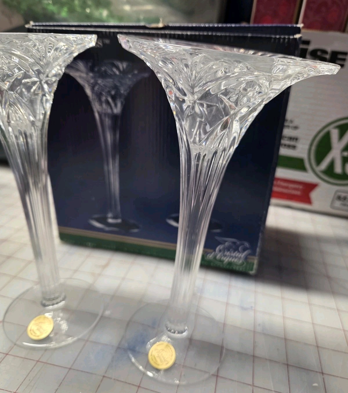 Cristal D’Arques Pair of Genuine Lead Crystal Vincennes Candlesticks