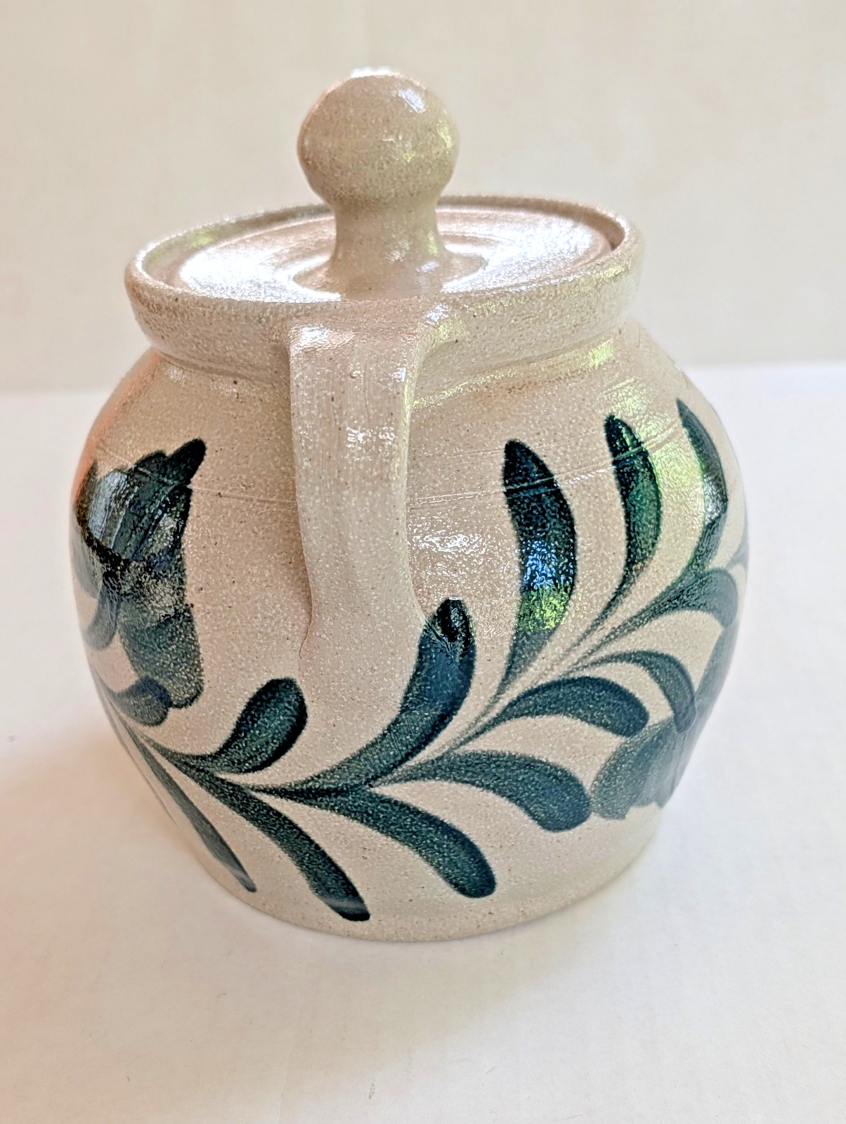 Vintage 1997 Salmon Falls Stoneware Lidded Bean Pot 2 Qt Pennsylvania Green