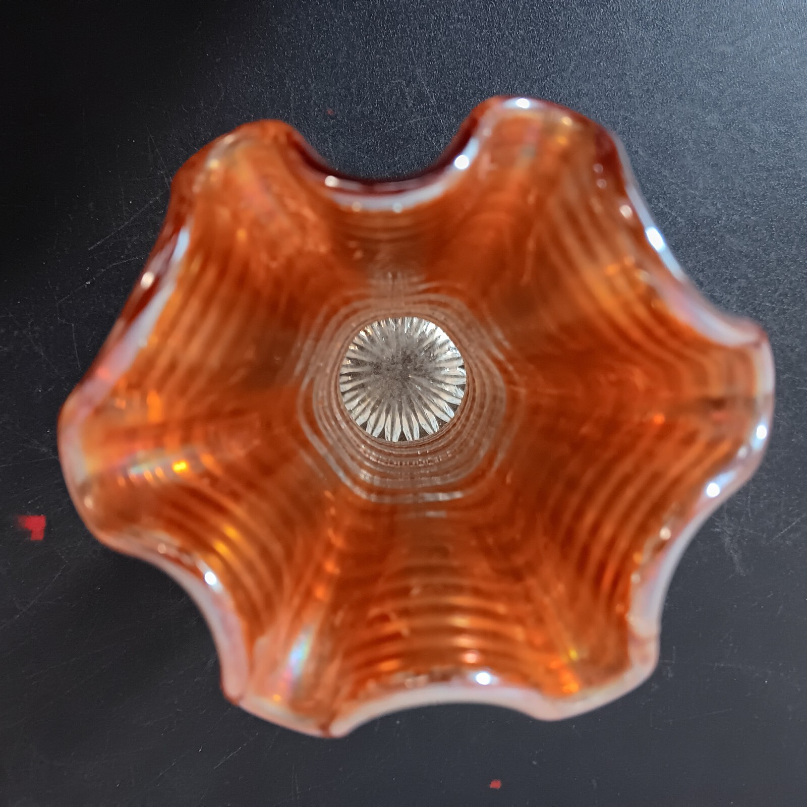 Vintage Imperial Ribbed, Swung, Marigold Carnival Glass 8 3/4″ Vase
