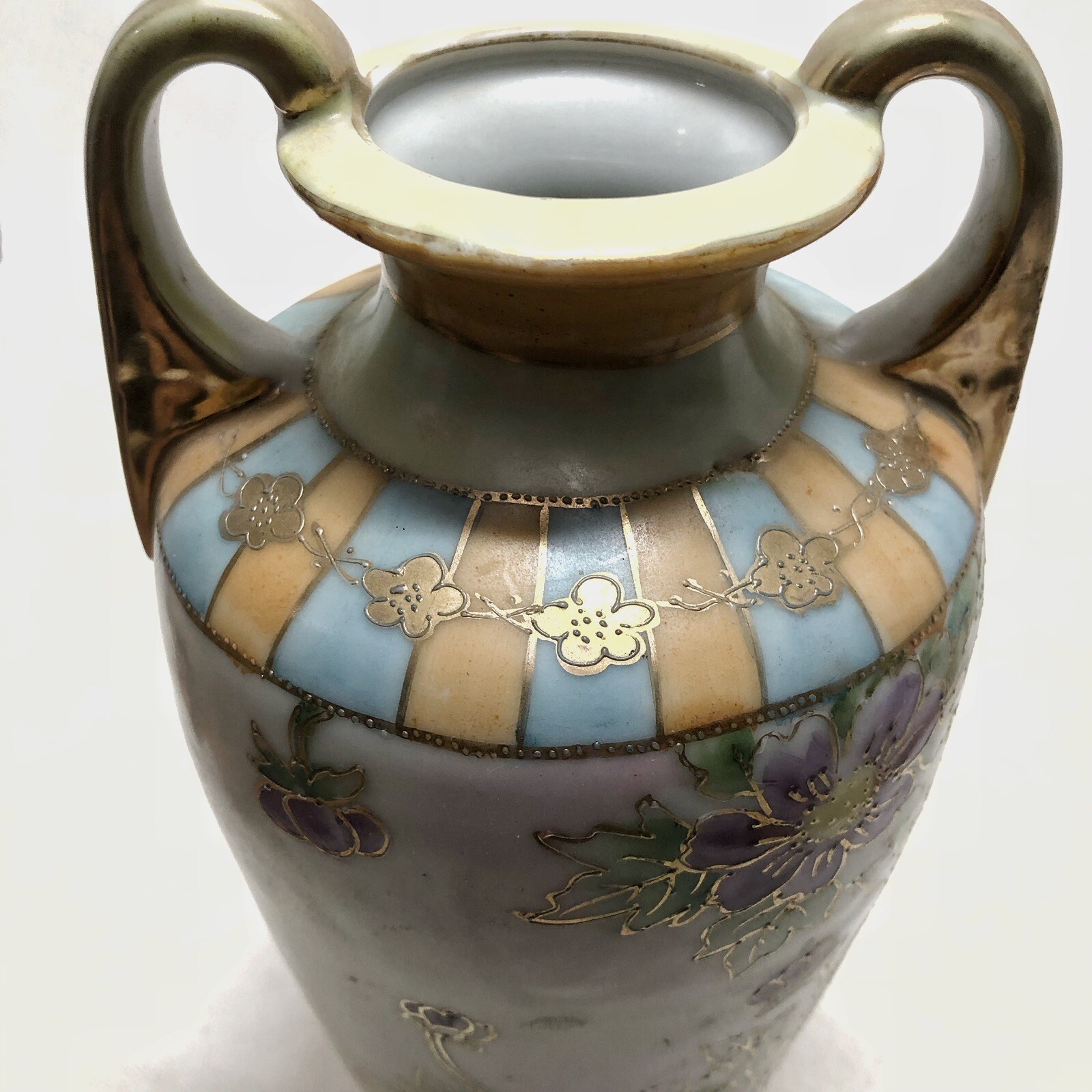 Antique Nippon Hand Painted Vase Double Handle Japan 9.5 Inches