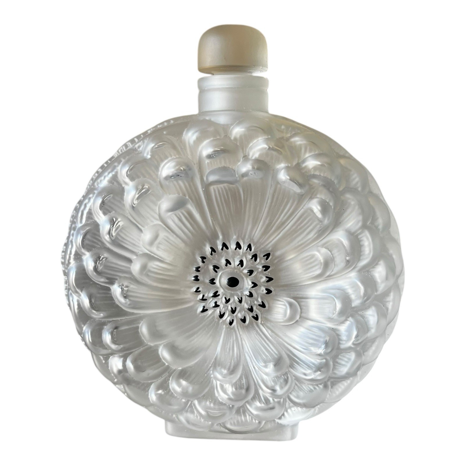 LALIQUE Set Dahlia Flacon Perfume Bottle 7” High & 5 1/2” Wide