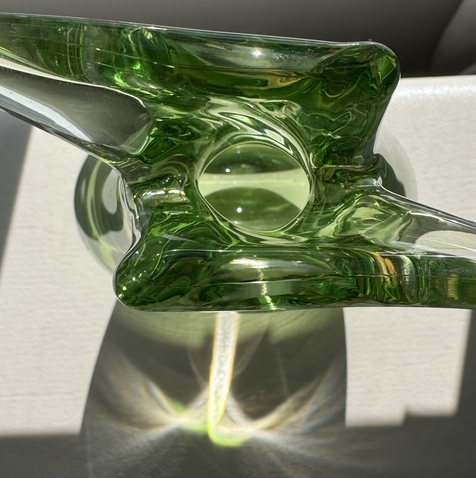 Vintage Murano Sommerso Art Glass Vase Green Amber Clear Split Rim Fishtail