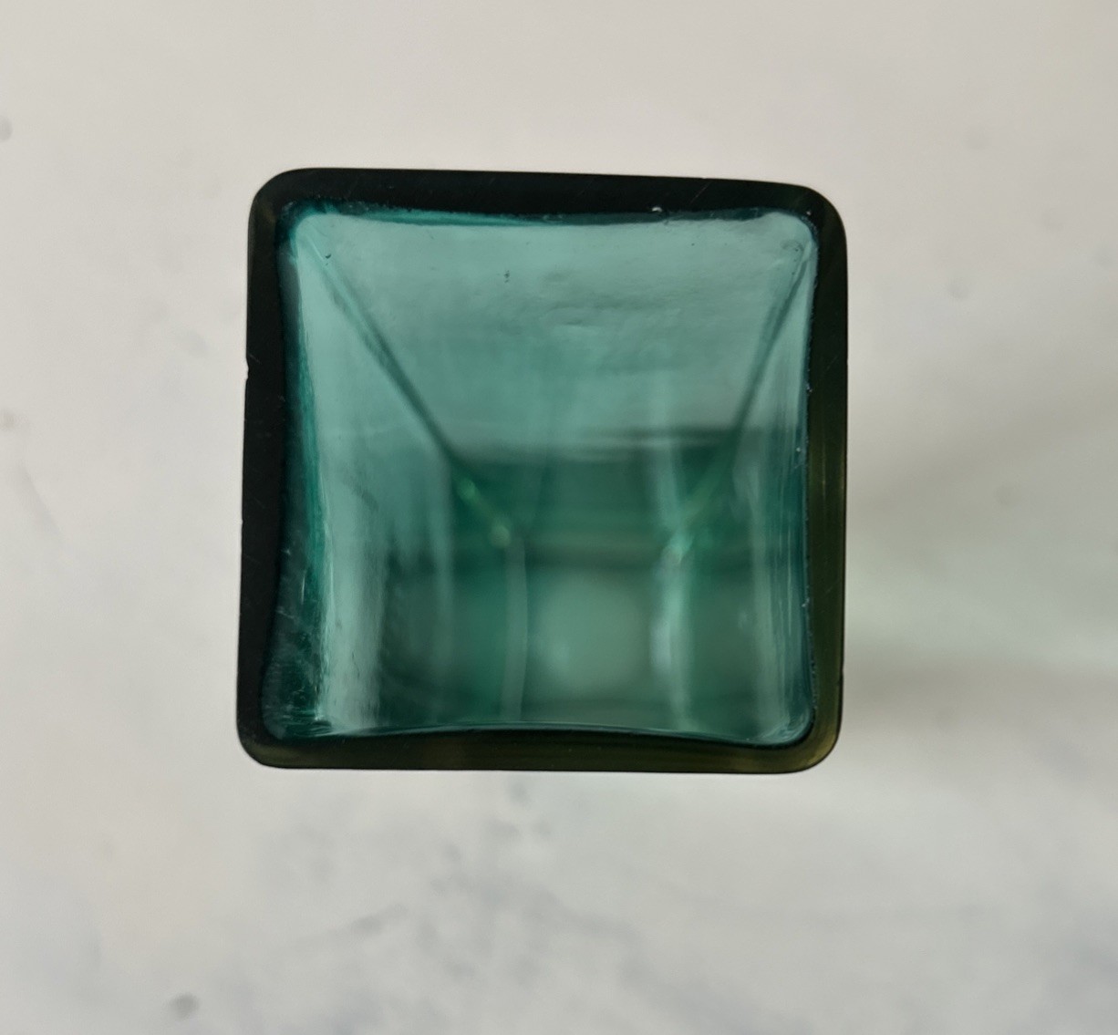 VTG Gunnar Ander Rectangular Teal Art Glass Vase Lindshammar Sweden 8.1”Hx2”D