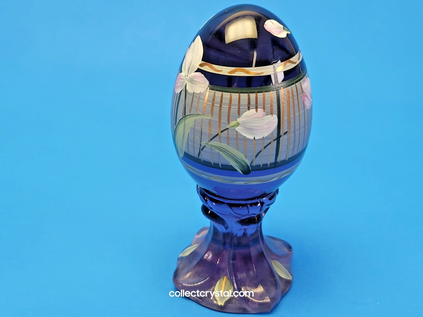 Fenton Iridescent Hand Painted Glass Pedestal Egg Floral 171 / 3000 C. Riggs