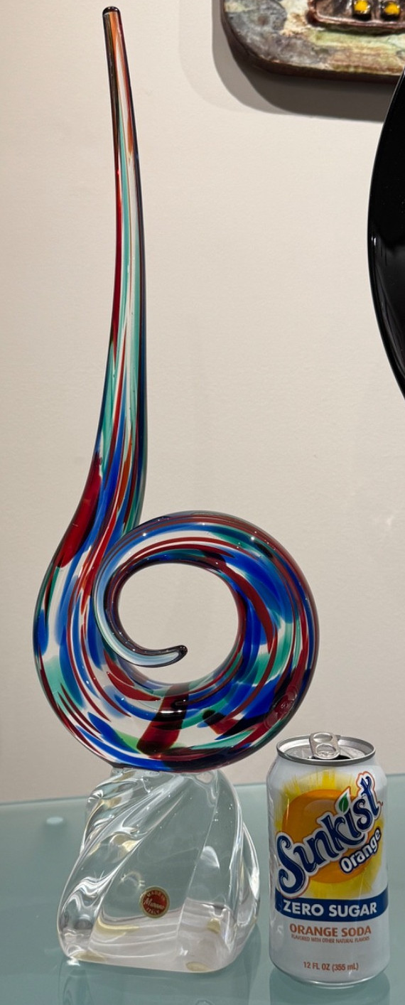 NEW PRICE..MURANO TALL ABSTRACT 21 1/2 ” GLASS SCULPTURE ITALY (WITH STICKER)