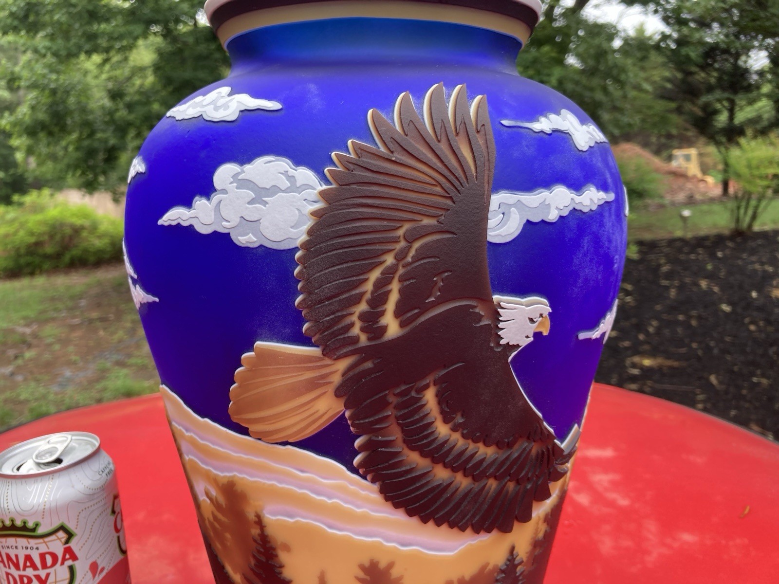 Fabulous Huge Vintage Kelsey Murphy 6 Layer Super Cameo Vase / Soaring Eagle
