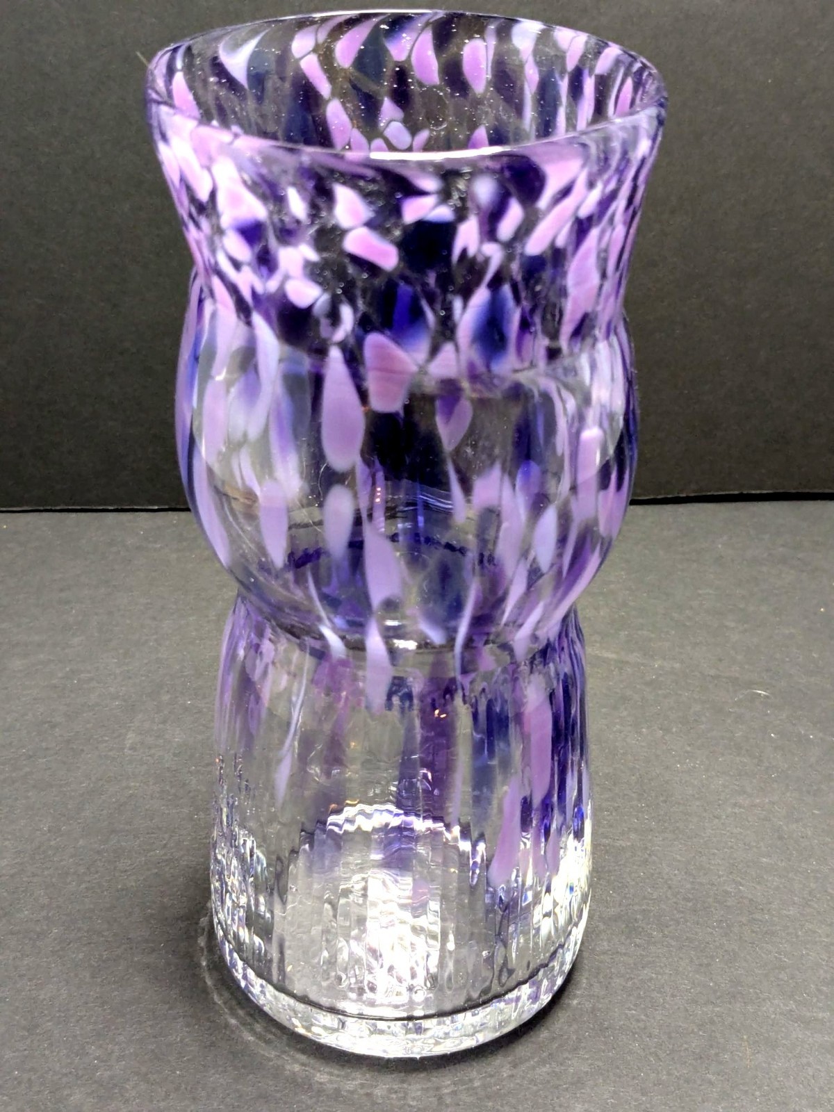 Hand Blown Purple Speckled Art Glass Vase Unique Textured Vintage Approx. 6″