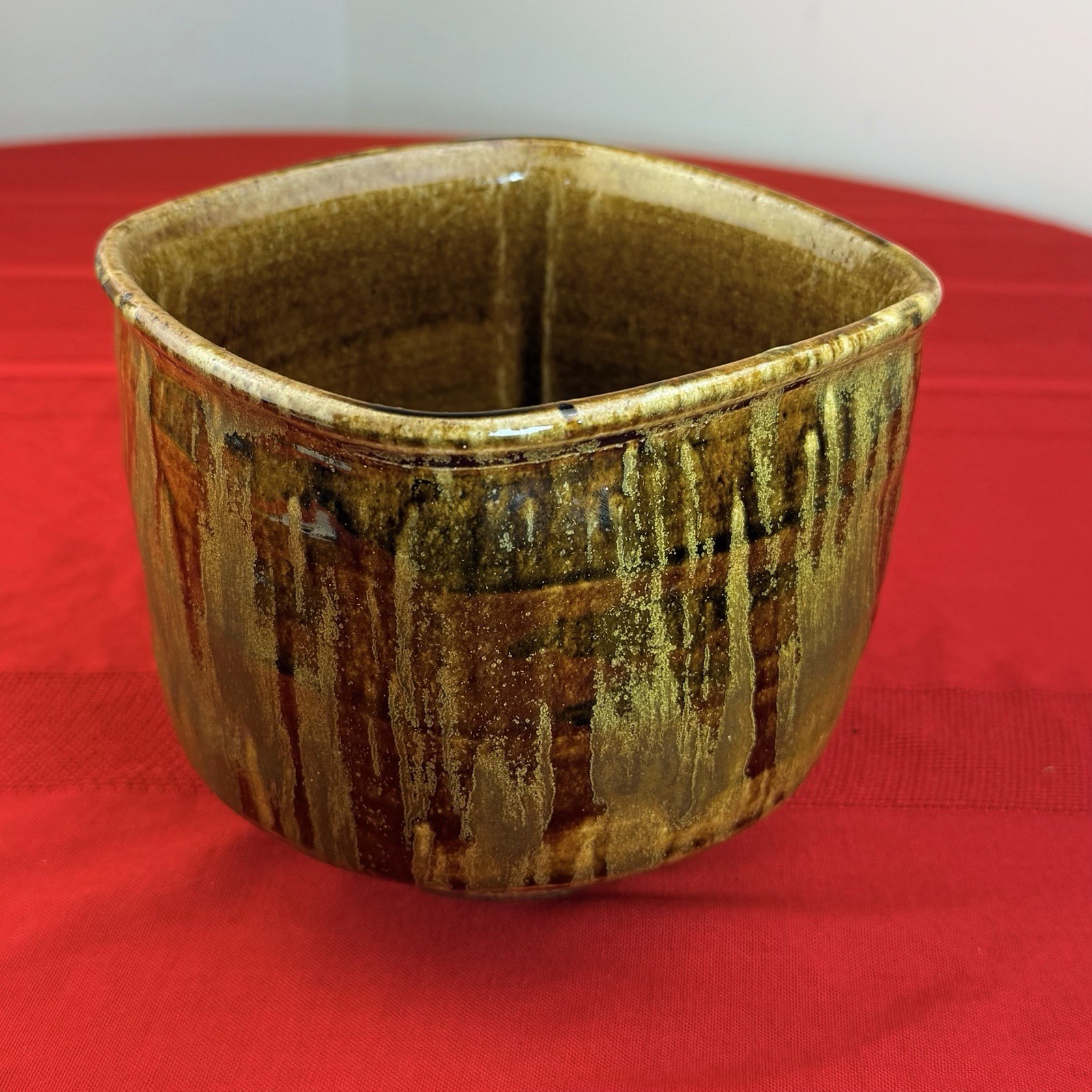 Vtg Studio Pottery Cache Pot Vessel Ash Drip Glaze Signed GC Mingei Wabi Sabi