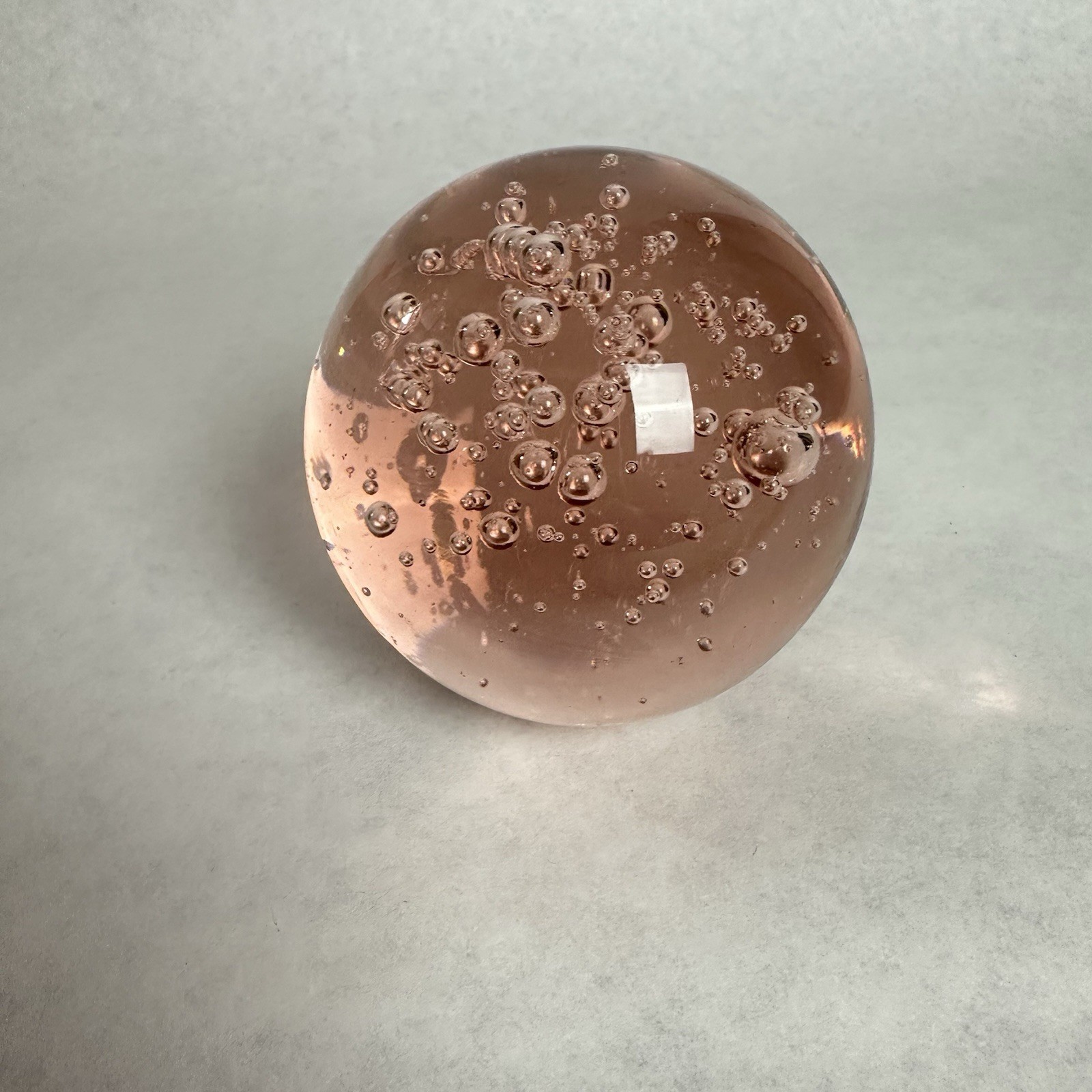 Vintage Round Pink Glass Cristal De Monterrey Paperweight Controlled Bubbles