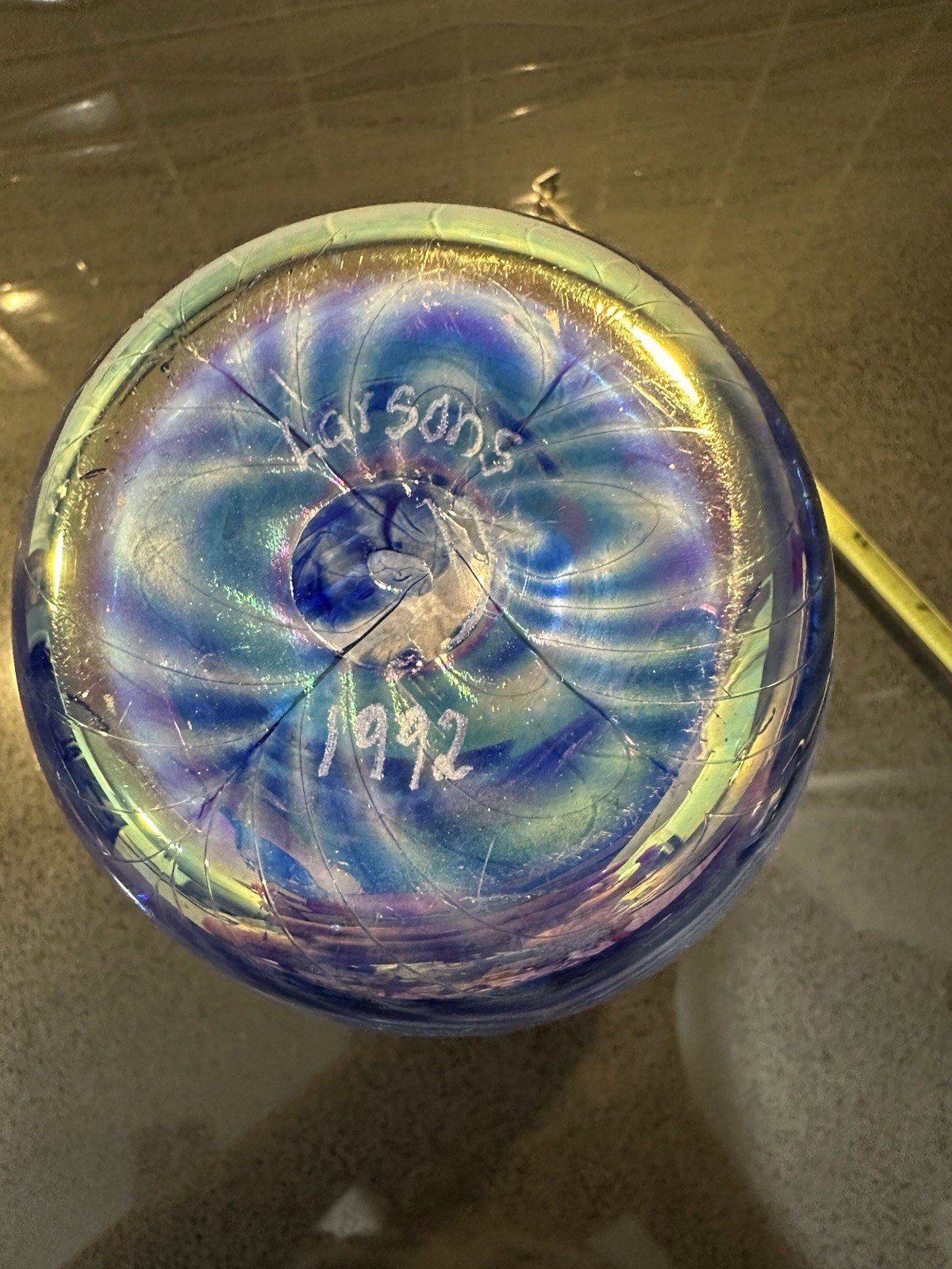 Eickholt Art Glass Jellyfish Paperweight Blue White Decorative Approx 4 in Dia