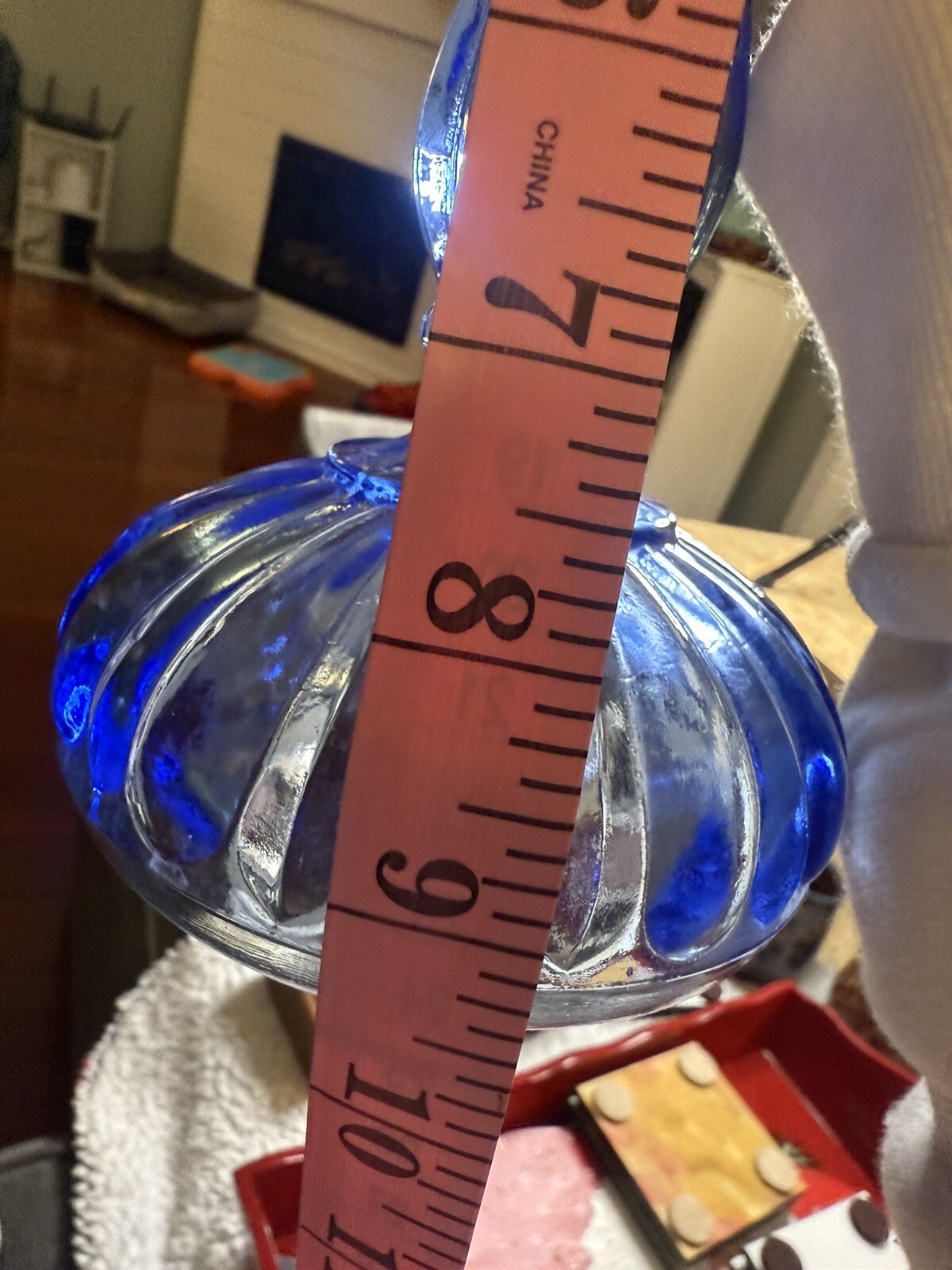 UV Reactive Blue Van Verre Candlestick Large Blown Glass Unique Glowing Vintage