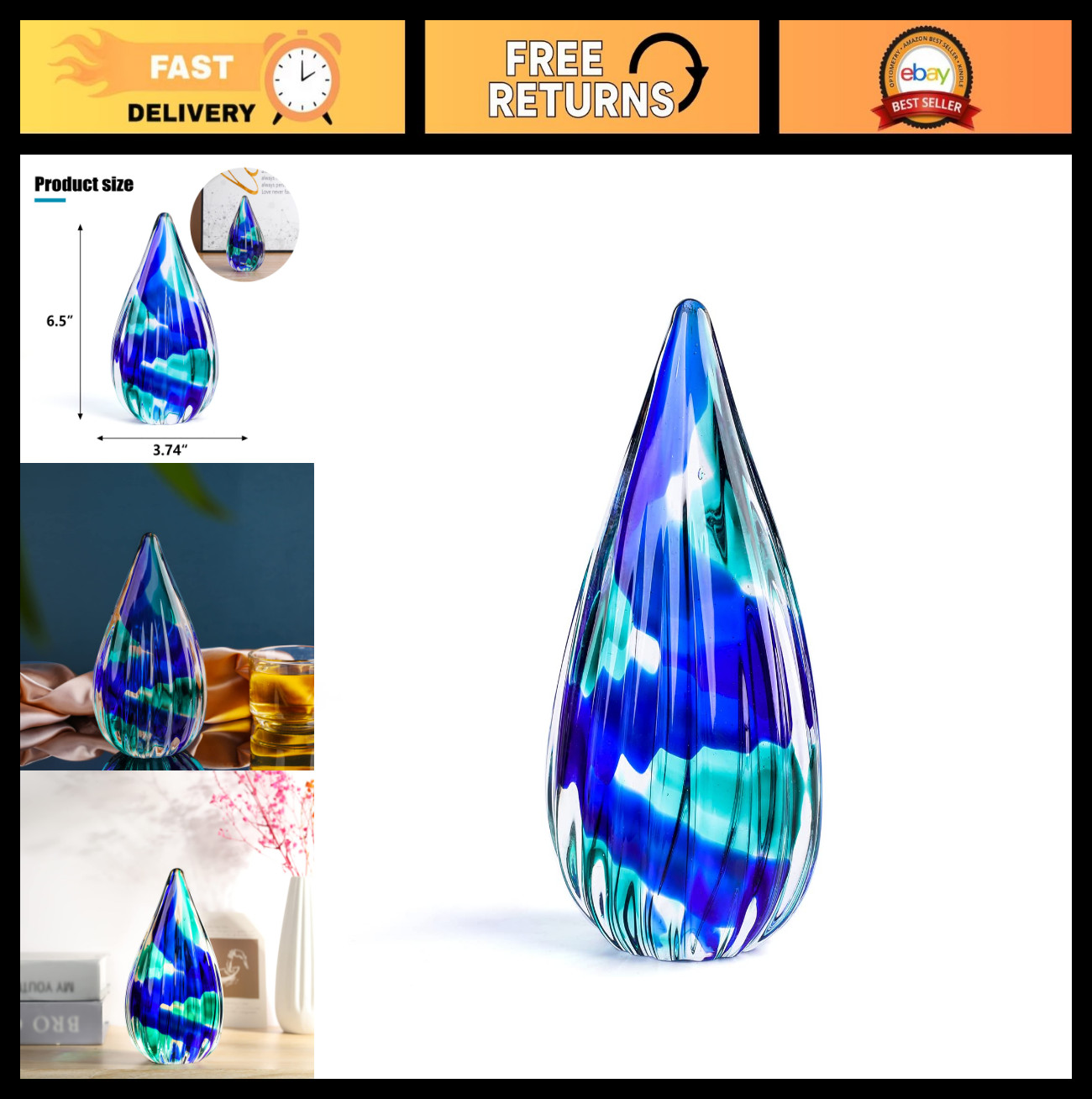 Hand-Blown Murano-Style Glass Sculpture Figurine – Unique Green-Blue Art Gift