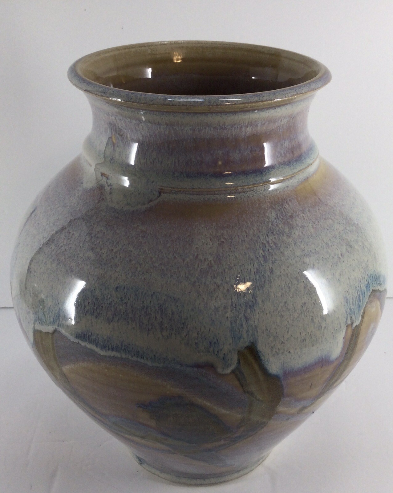 Art Pottery Vase Signed Large 9.25” Drip Glaze Earth Tones