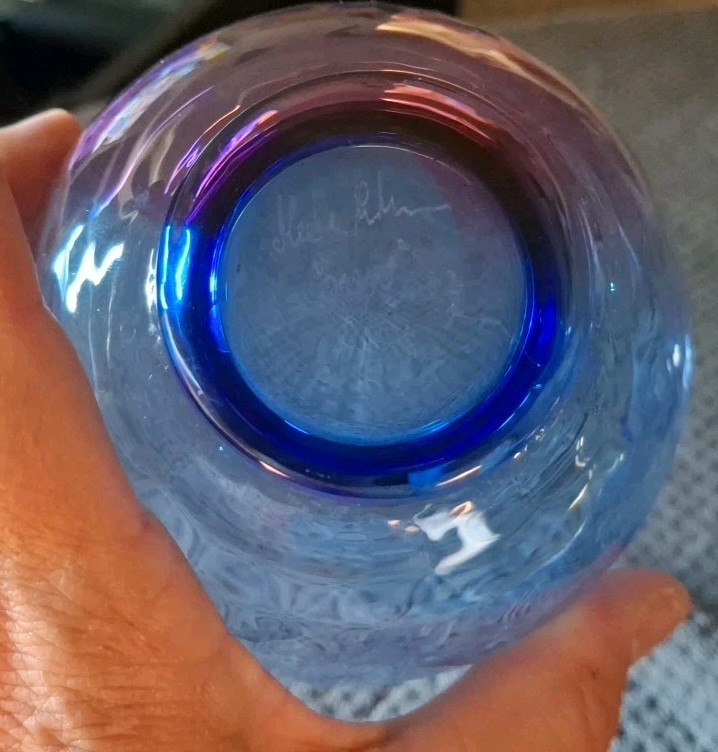 Blue And Purple Glass Hecke/Onjos Sweden Signed