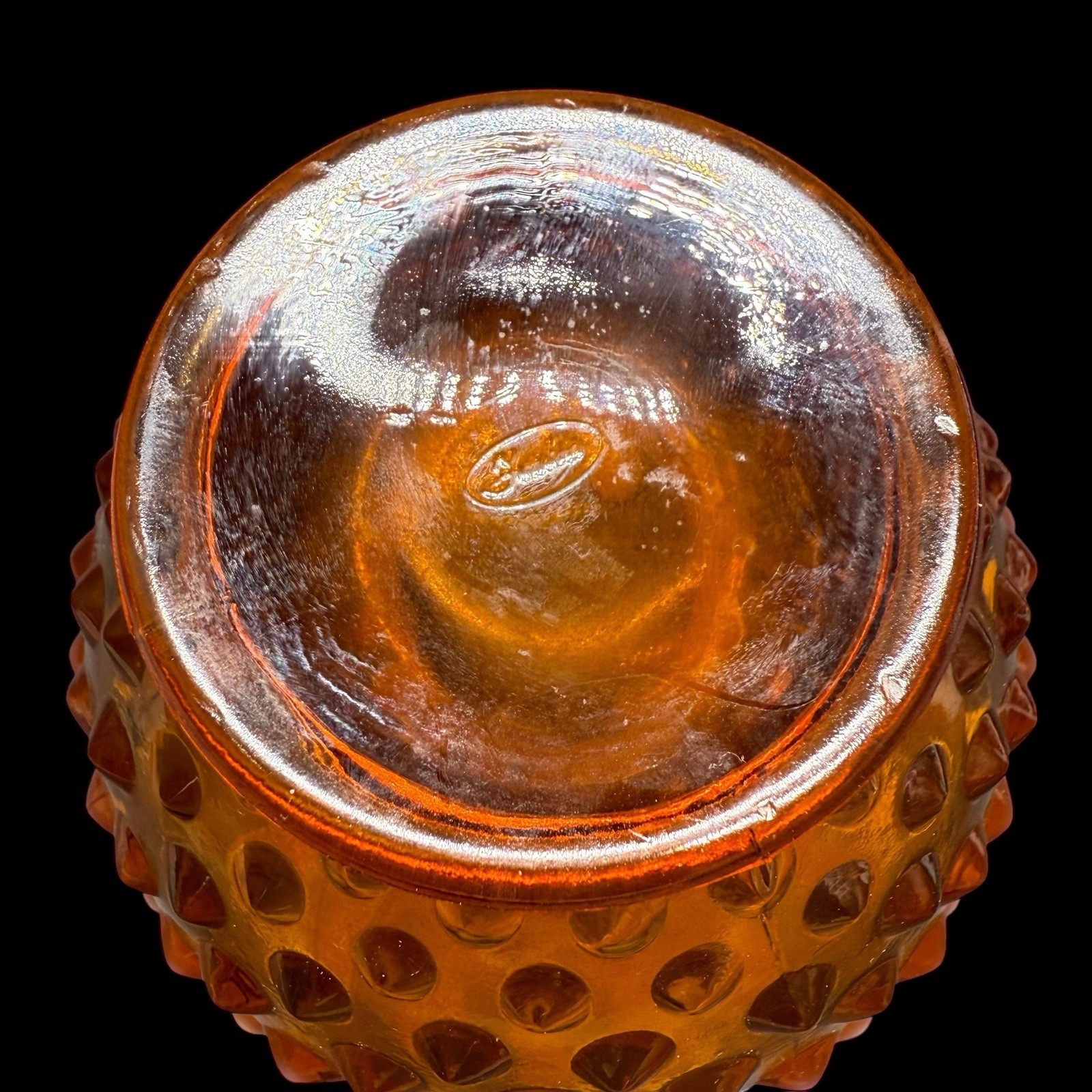 Fenton Carmel Brown Opalescent Hobnail Rose Bowl Ruffled Top 4.5”