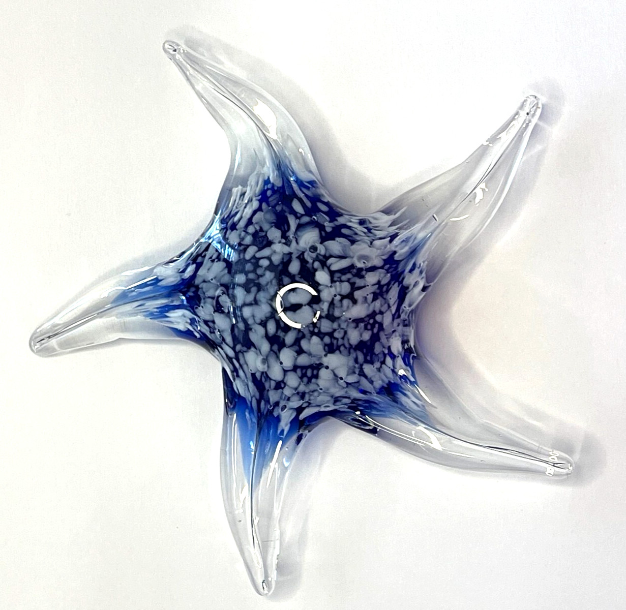 Murano Style Studio Art Glass Blue White Clear Starfish Ocean Coastal Figurine