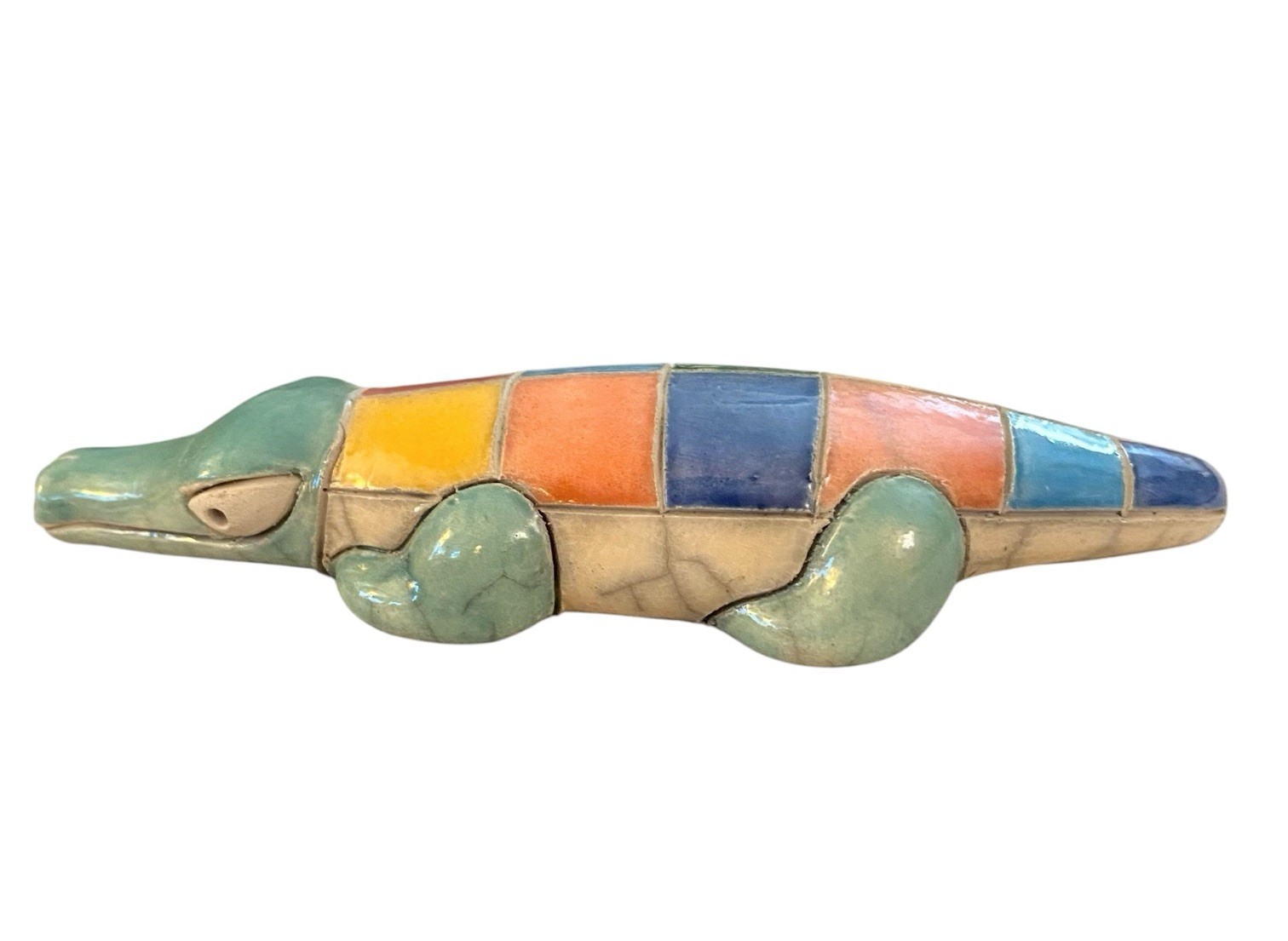 South Africa Art Pottery Raku Mini Baby Crocodile 5” Animal Handmade Signed