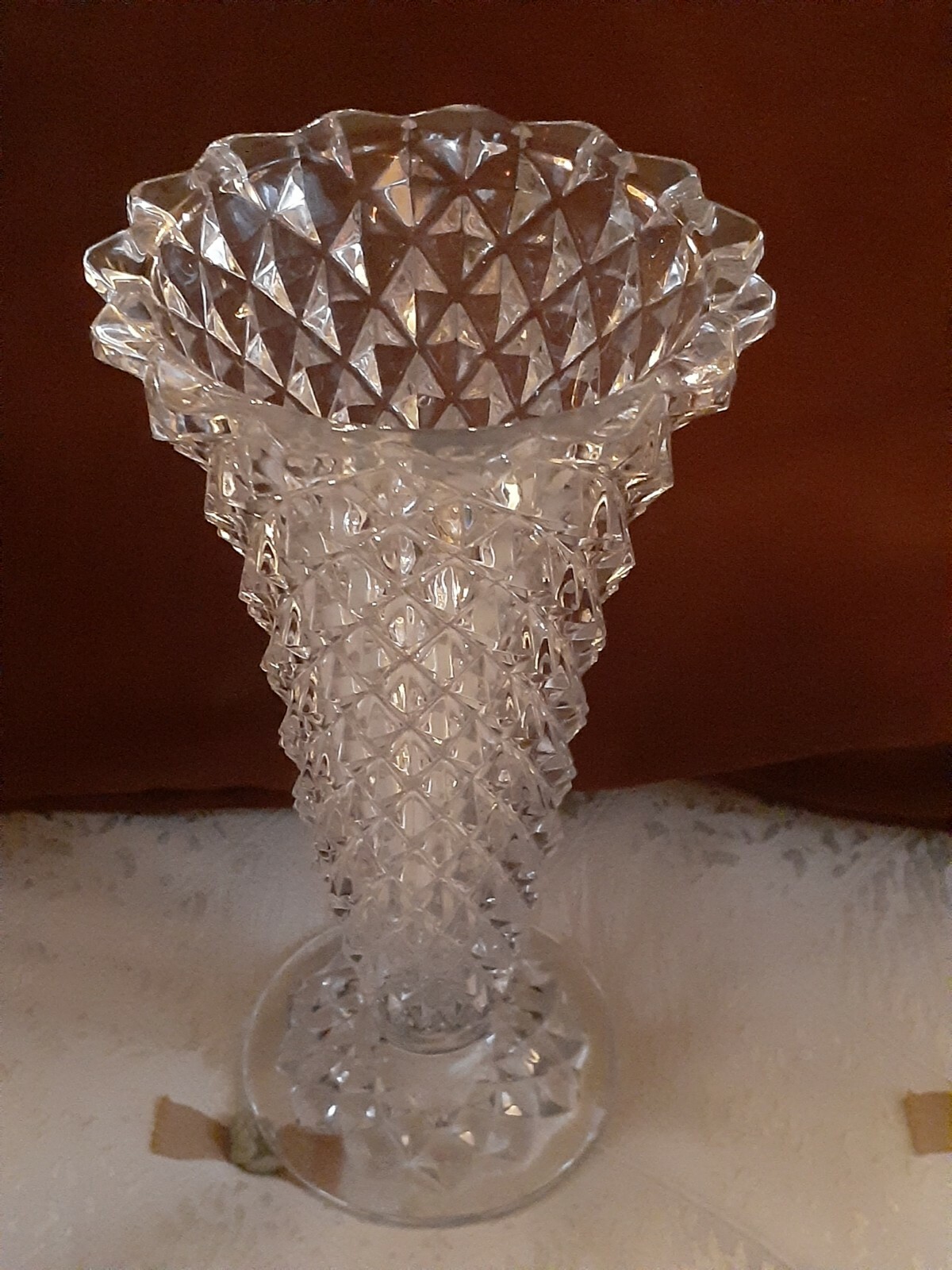 Vintage clear Cut crystal footed Vase 8.25″ Length