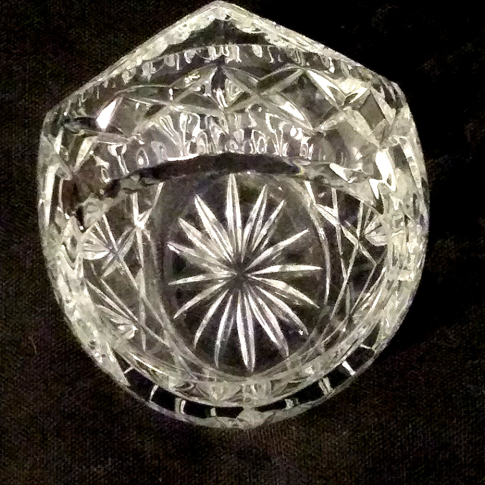 Vintage Small Clear Crystal Cut Basket 4 1/8 inch Long x 3 7/8 inch Tall EUC