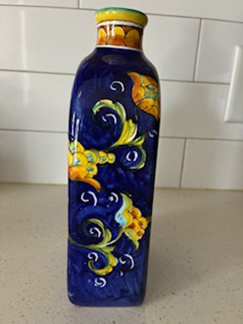 Vintage Hand Crafted Hand Painted Ceramic Bottle from Italy