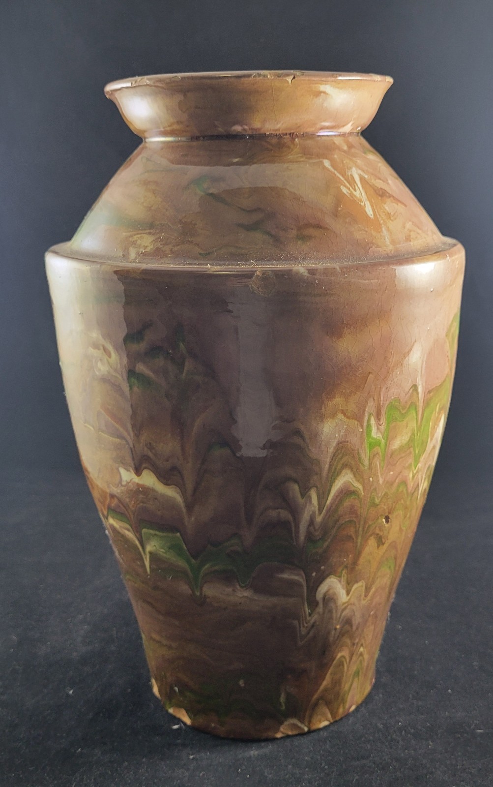 Antique Austrian Art Pottery Vase – Marbled Drip Glaze – Art Nouveau – AS-IS