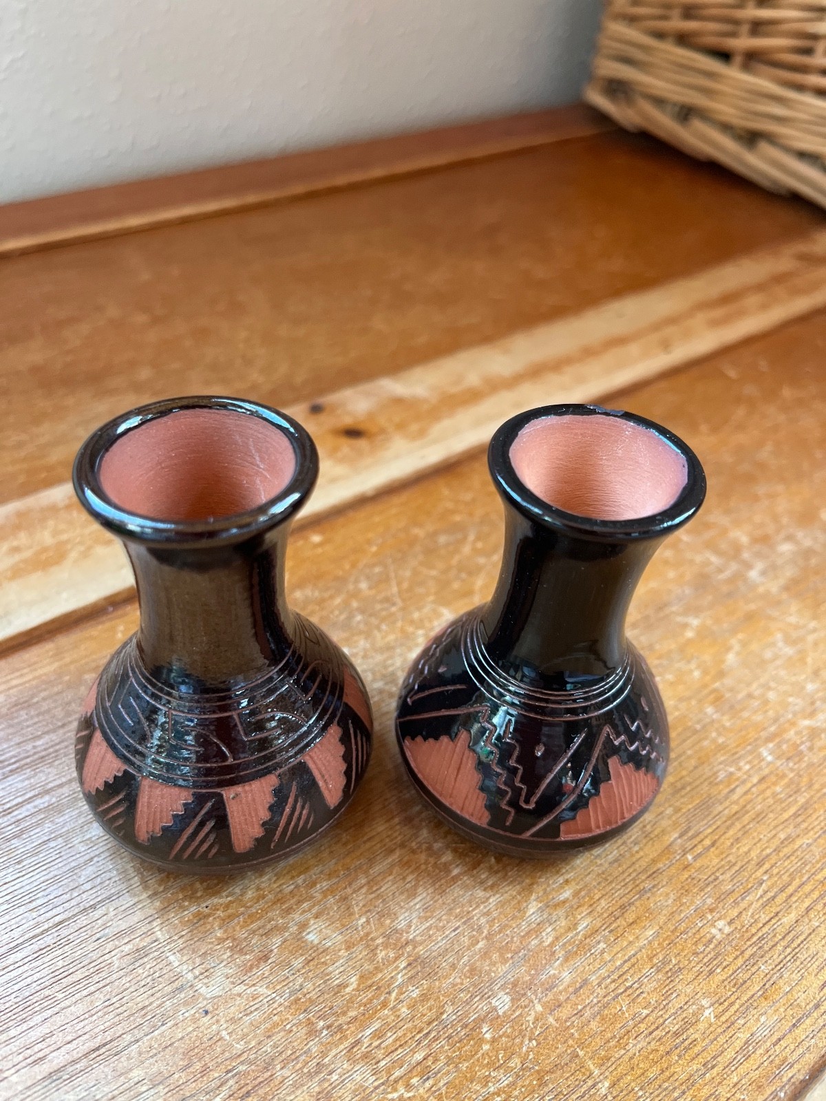 Vintage Lot of Small Artist Navajo Signed Black w Incised Geometric Southwest