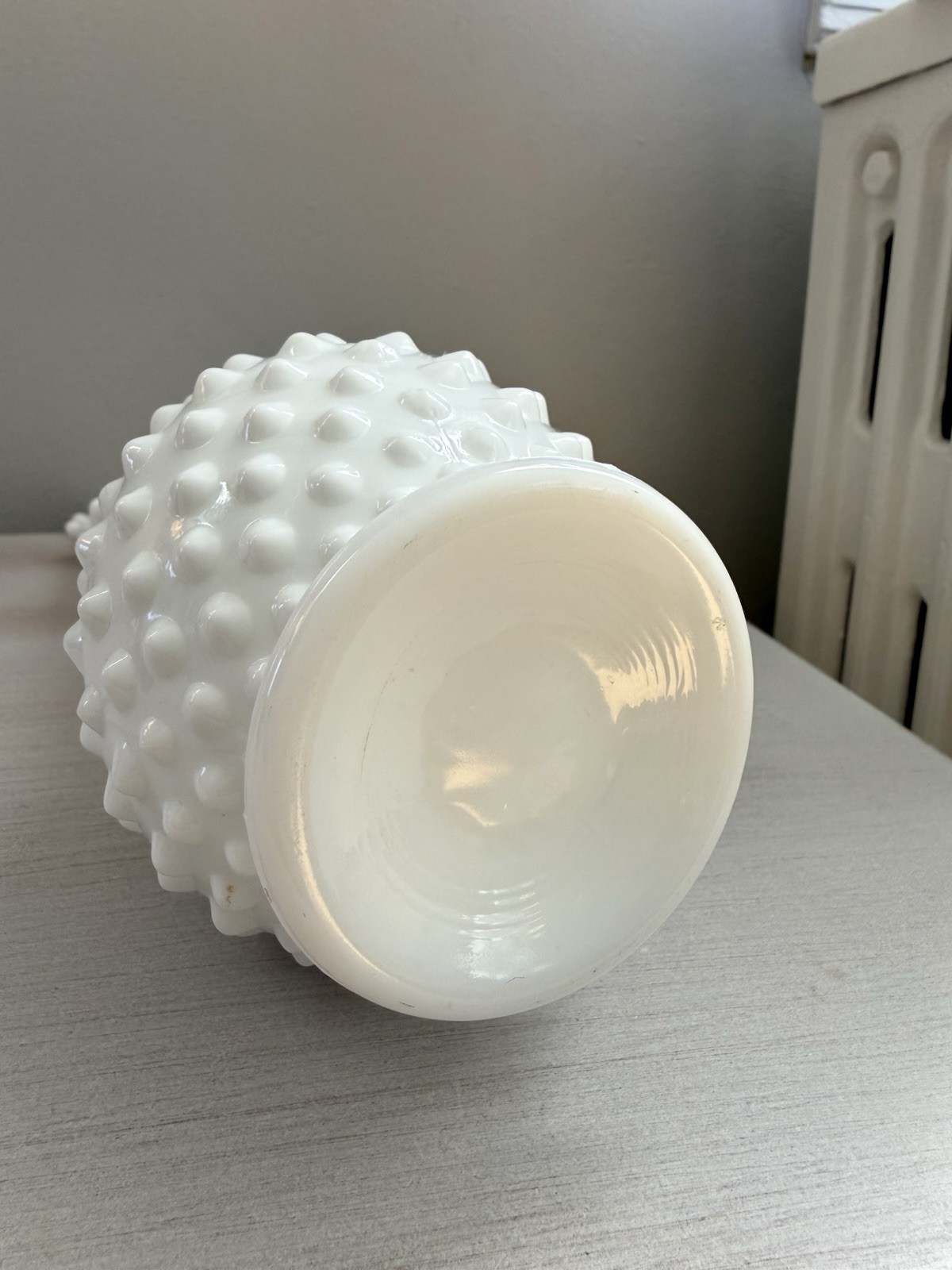 MCM FENTON Swung Vase Vintage White Milk Glass – Hobnail, 14.5”x3”, Footed