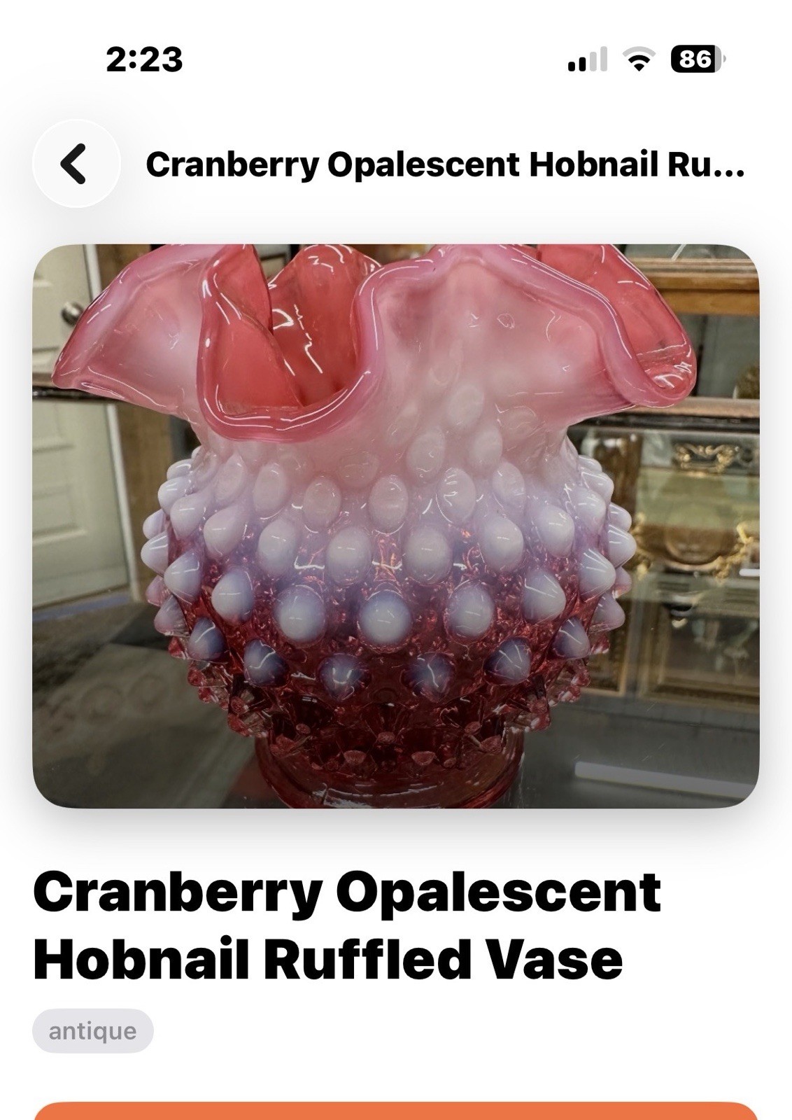 Fenton Cranberry Opalescent Hobnail Ruffled Vase