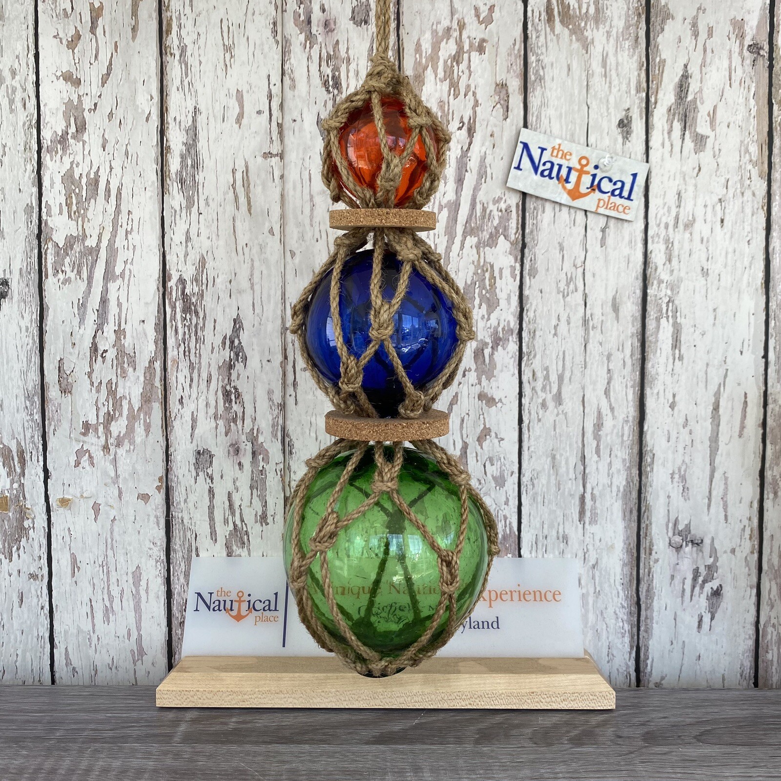 Glass Fishing Floats On Jute Rope – Red, Blue, Aqua, Green – Nautical Wall Decor