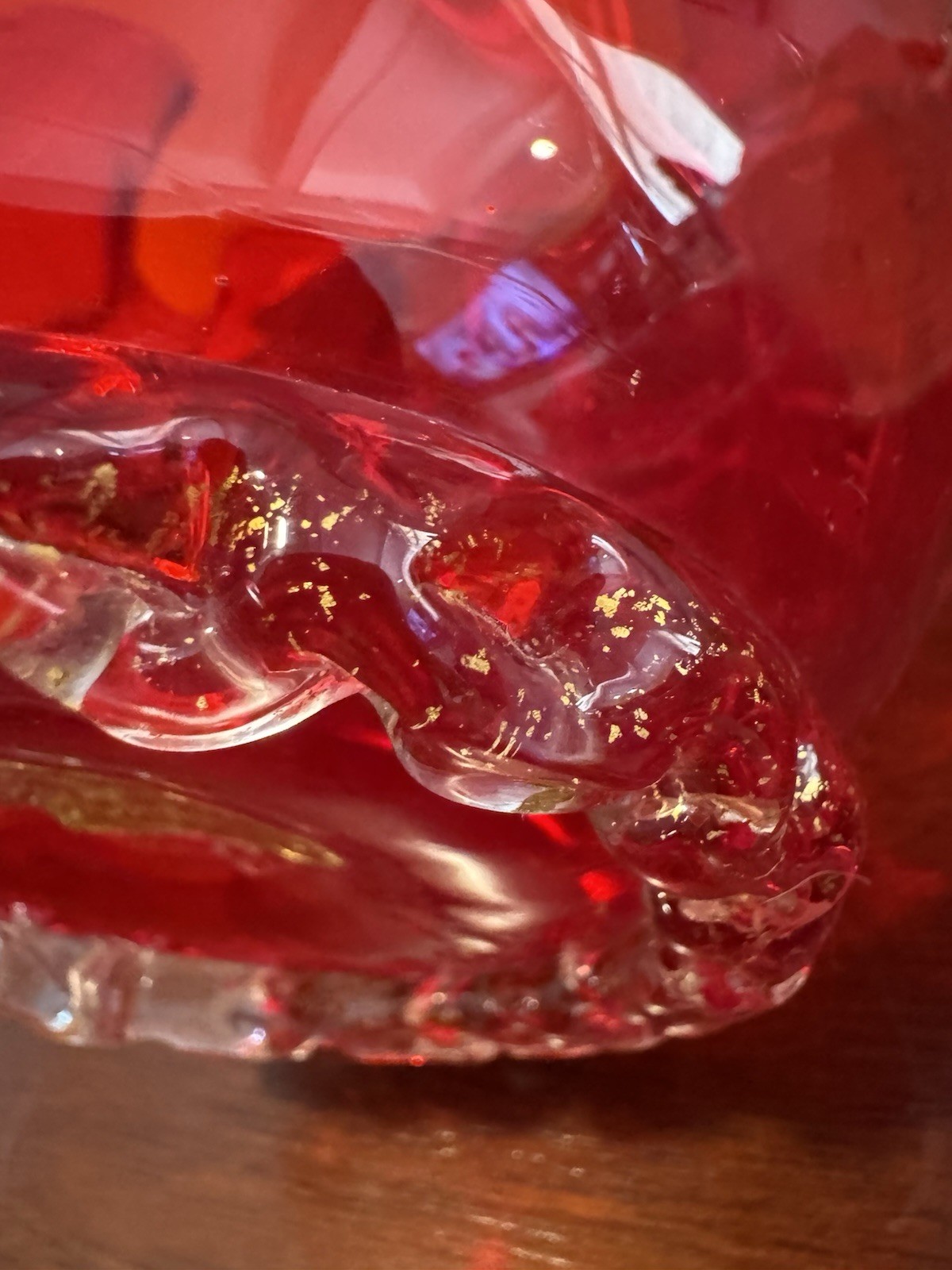 VINTAGE Murano Venetian Red Clear Gold Handkerchief Centerpiece Bowl Italy 6”