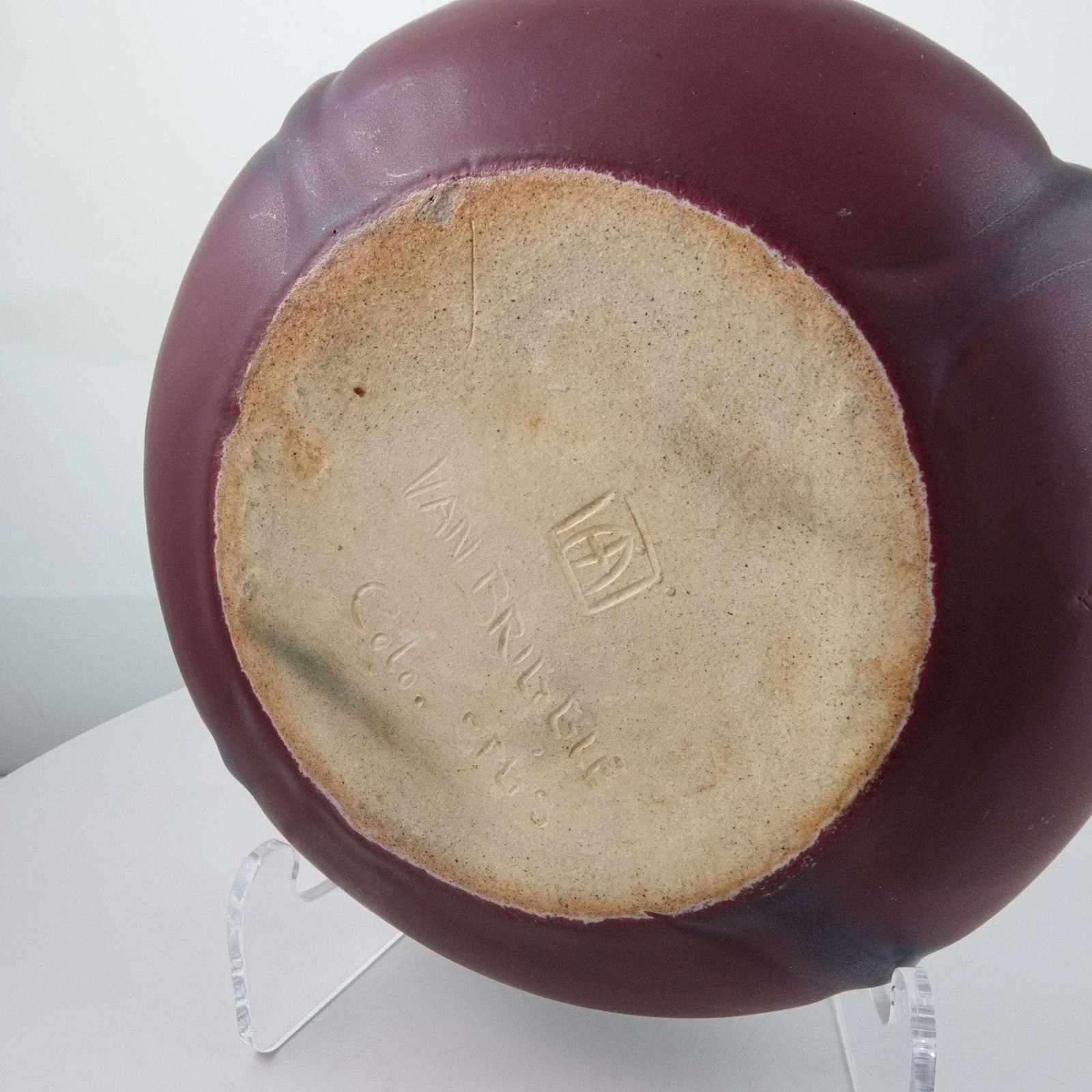 Van Briggle Pottery Dragonfly Bowl in Mulberry and Blue 8.5″