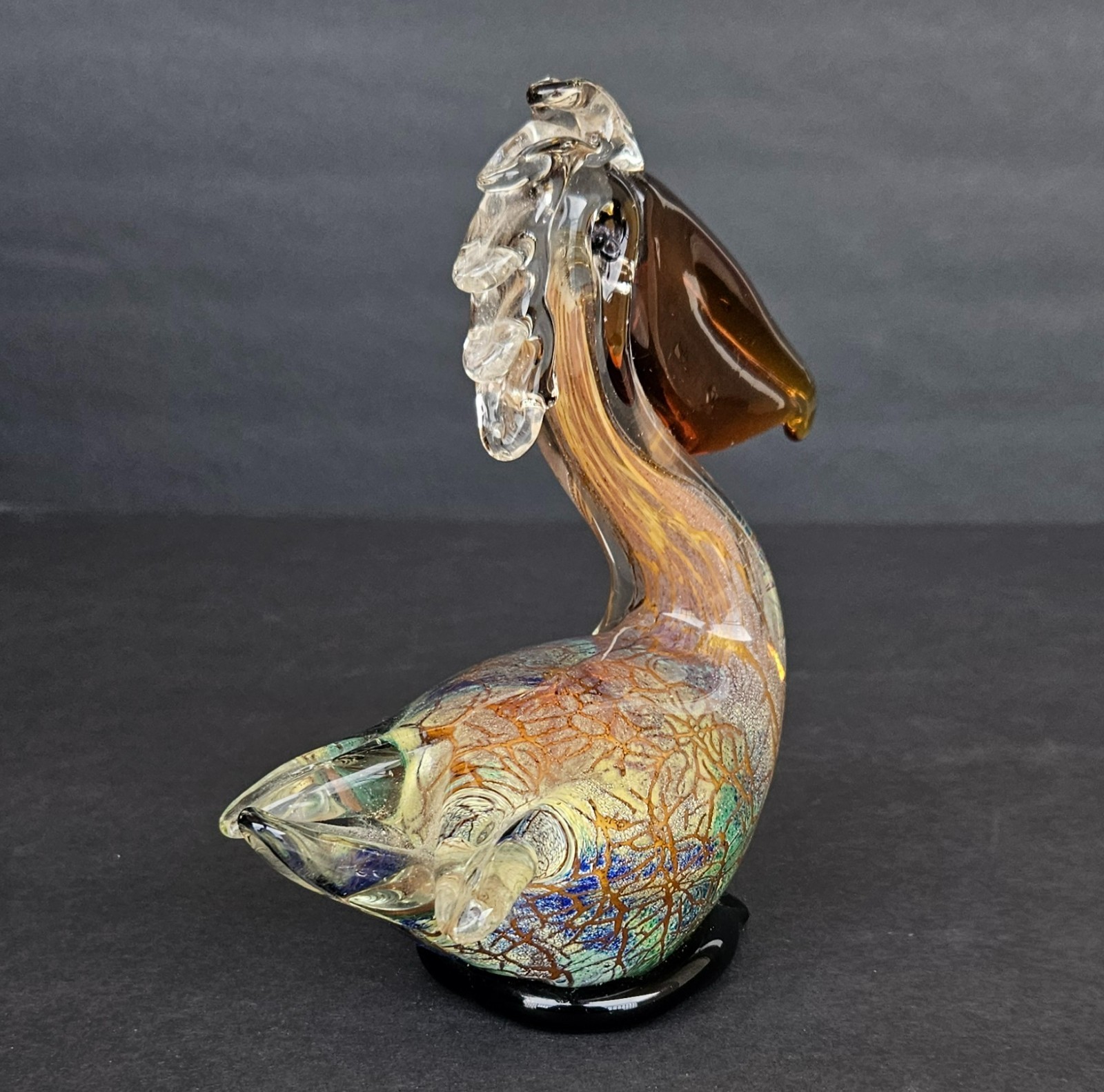 Vintage Hand Blown Art Glass Pelican Bird Figurine Colorful Murano Sculpture