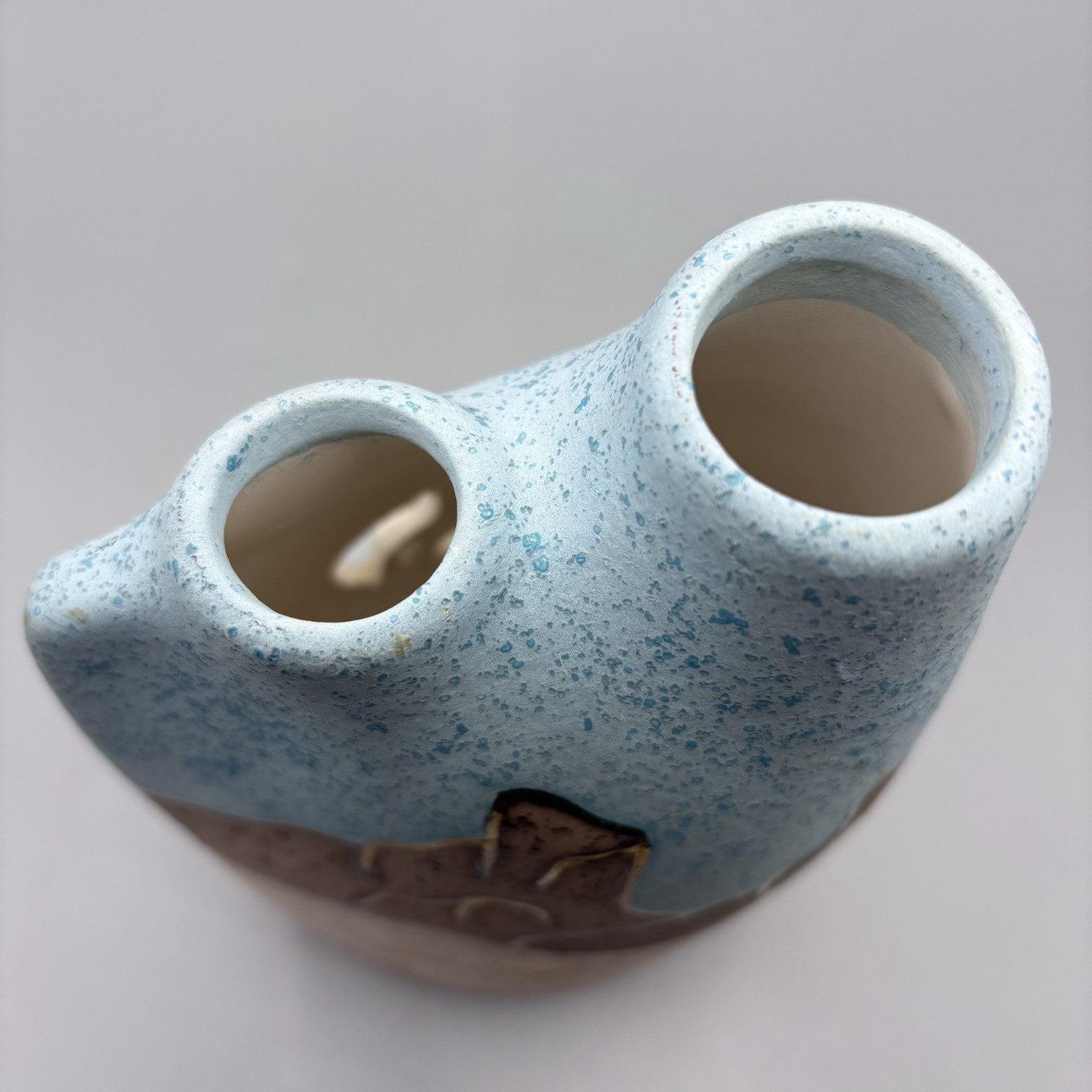 Signed Gina Arrighetti Art Pottery Vase Southwestern Cactus Mountains Desert 7”