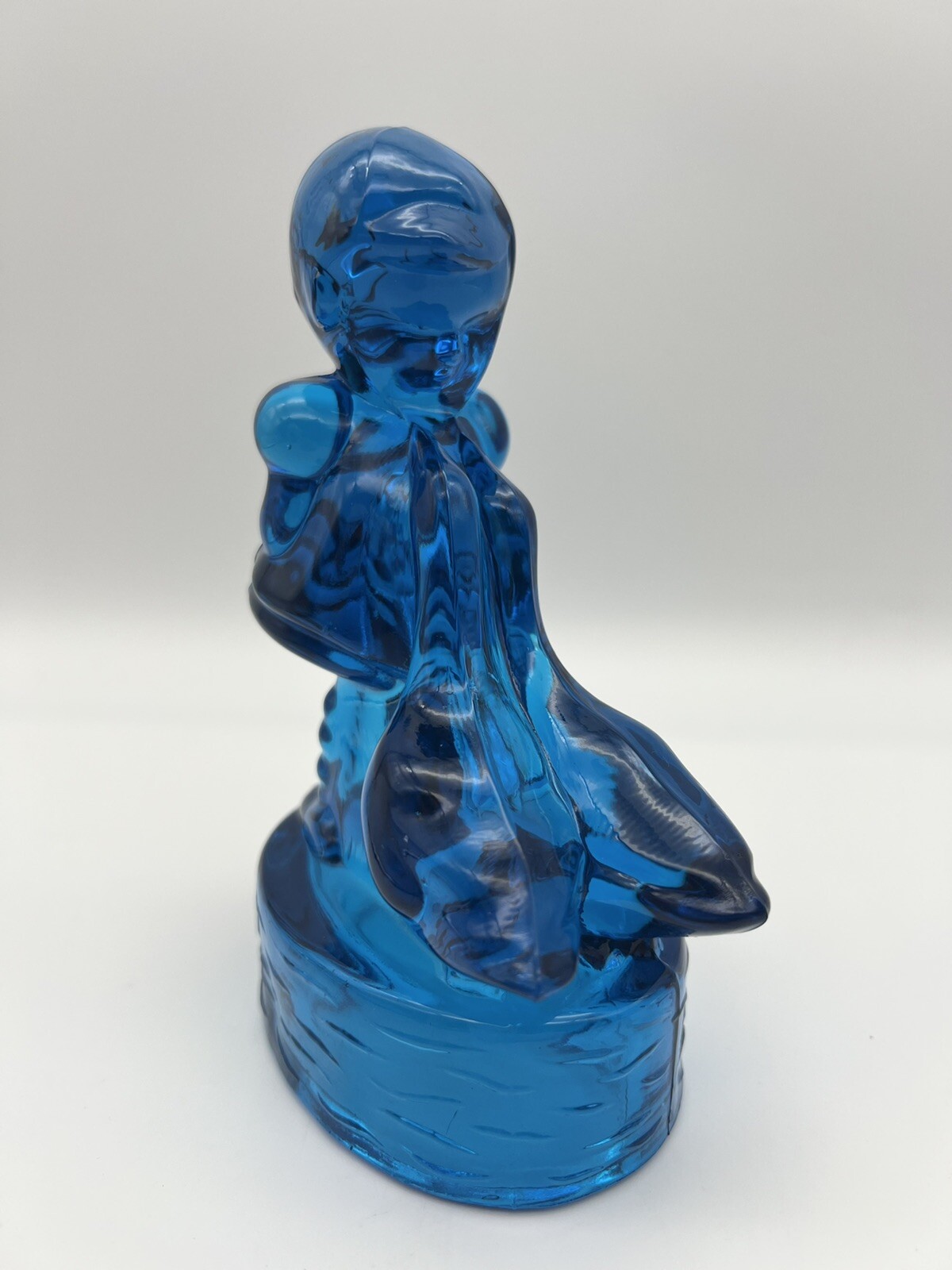 Vintage LE Smith Blue 3D Art Glass Child Girl Geese Decorative Figurine