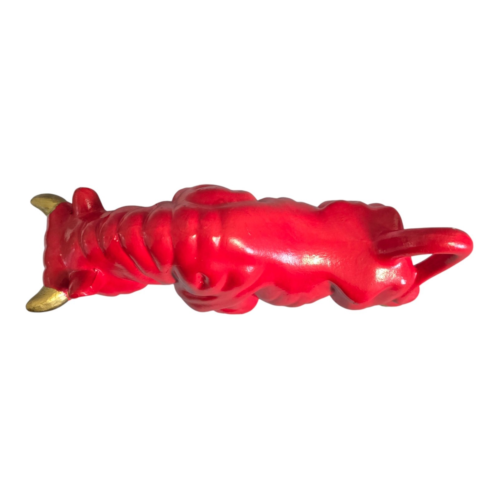 Vintage MCM Ceramic Pottery Fighting Bull Red & Gold 10″ Long 6″ Tall