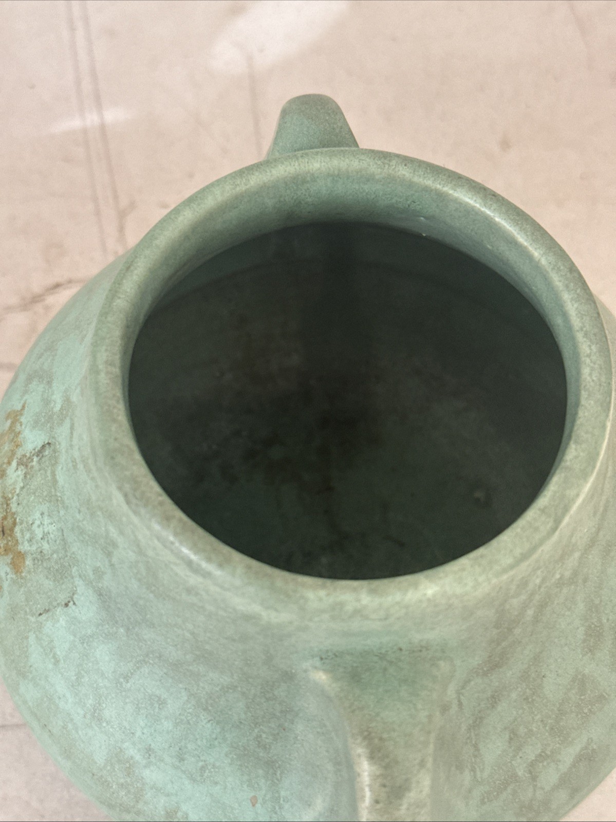 VTG Brush McCoy Art Pottery Vellum Glaze Vase Mottled Green Worlds Fair Style