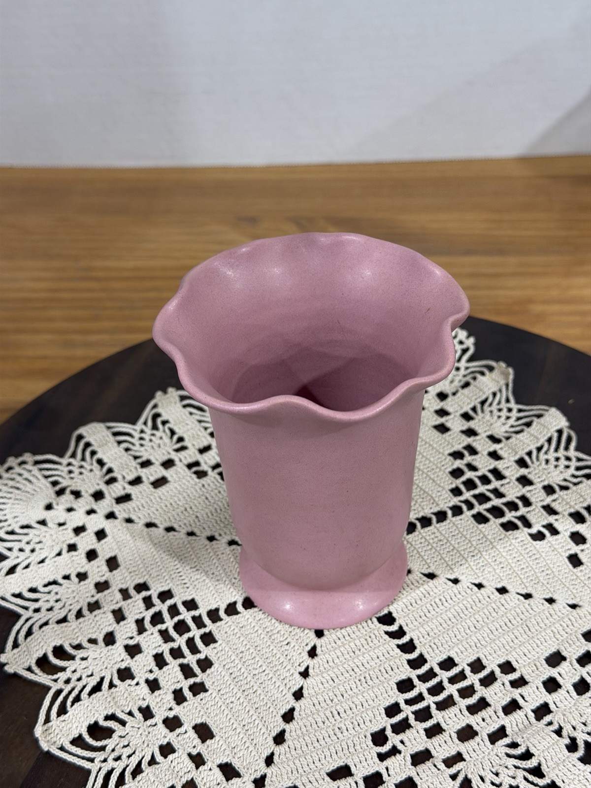 Vintage Rosemeade Dakota Pottery Rose Pink Unglazed Ruffle Vase