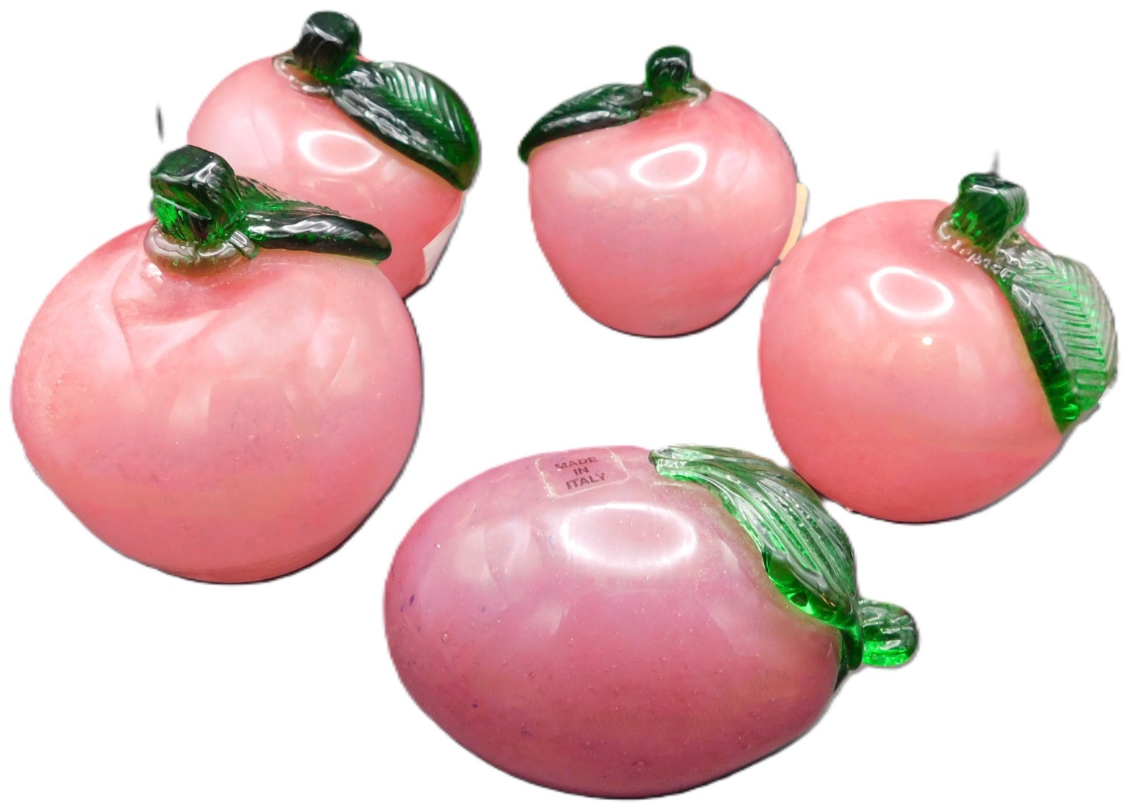 Murano Style Speckled Fruit/Vegetable Paperweights w/Green Stems NEW (Choose)