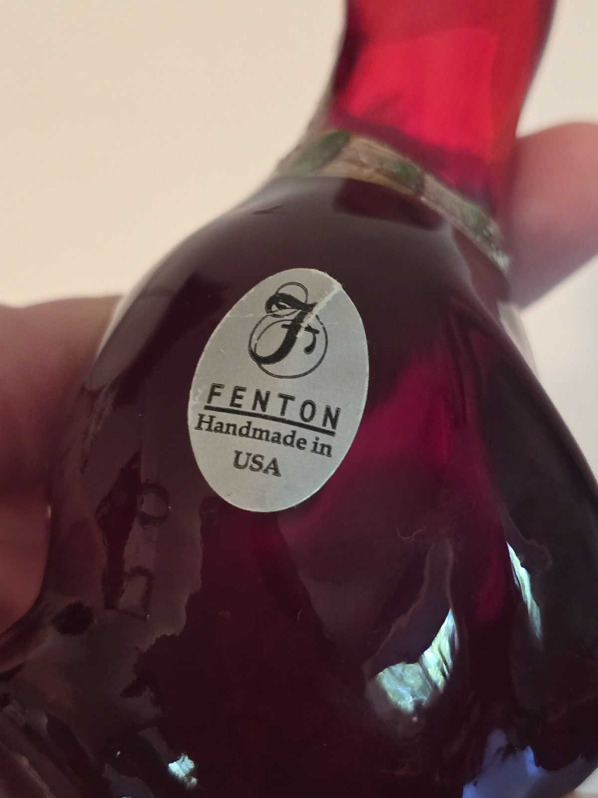 Fenton USA Ruby Red Goose Artist Signed Christmas Ribbon & Bow Figurine EUC!