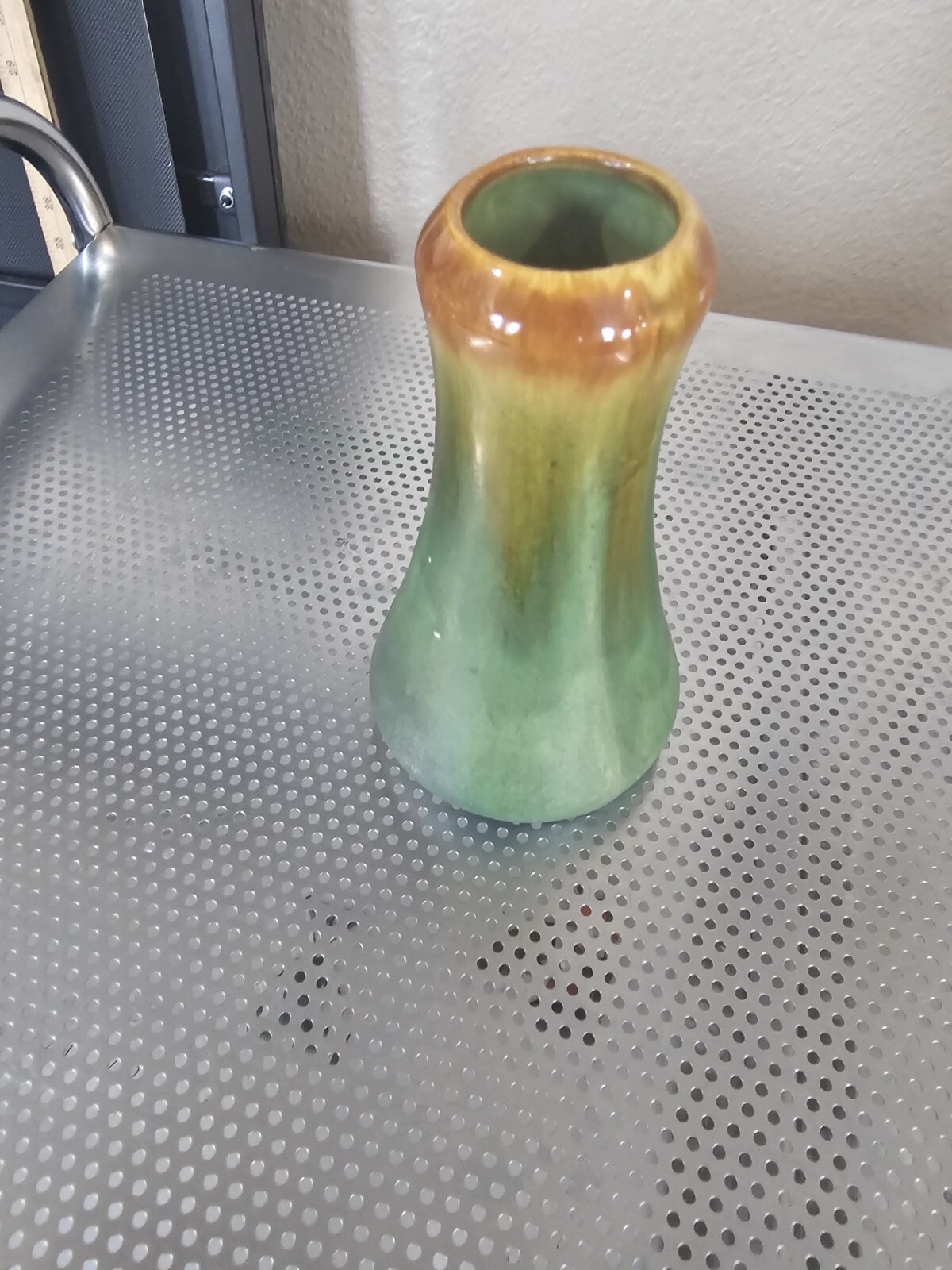 Unbranded Made In Germany Green Glaze Ceramic Vase Vintage #597